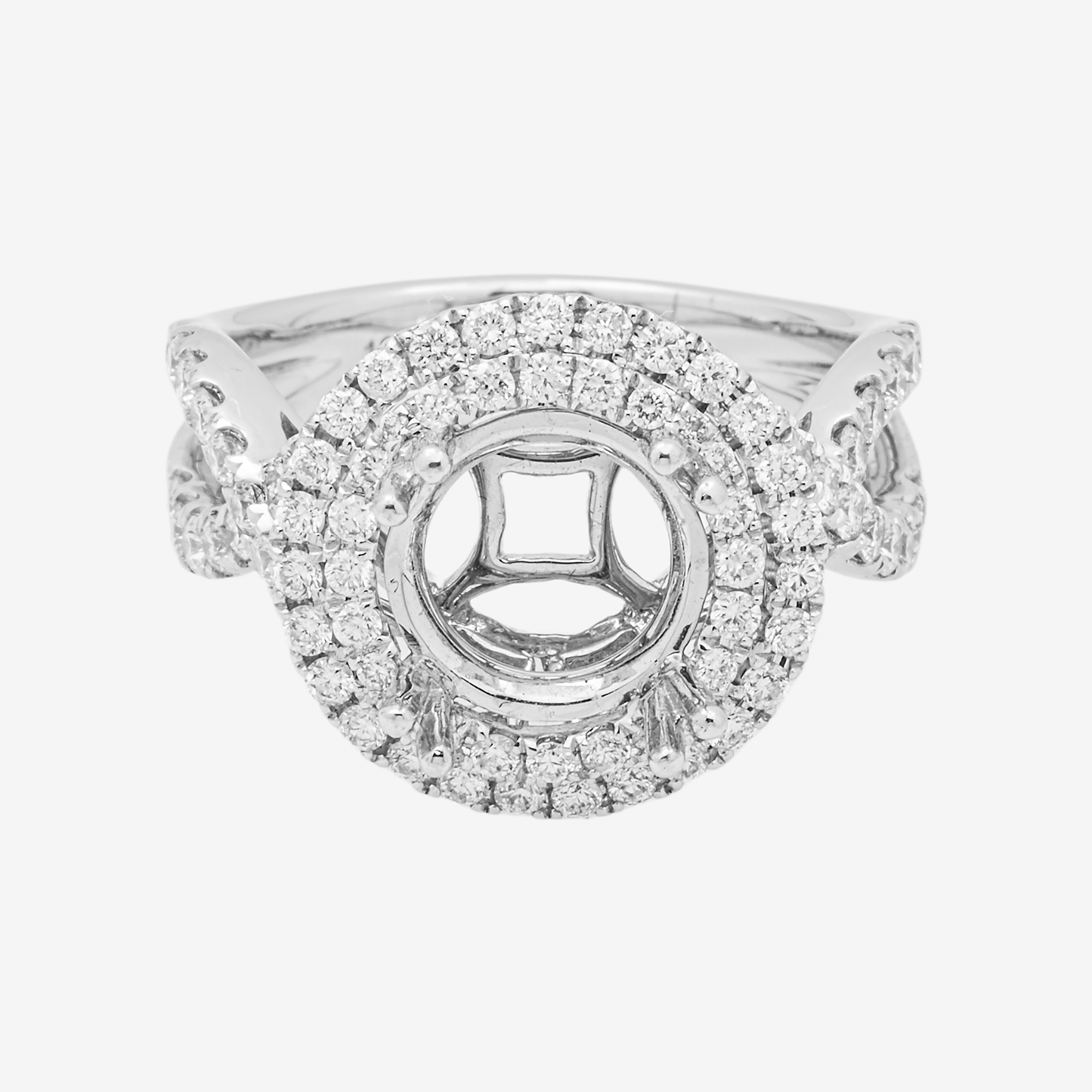 18K ROUND ENGAGEMENT RING MOUNTING IN WG 3.2CT DIAMONDS