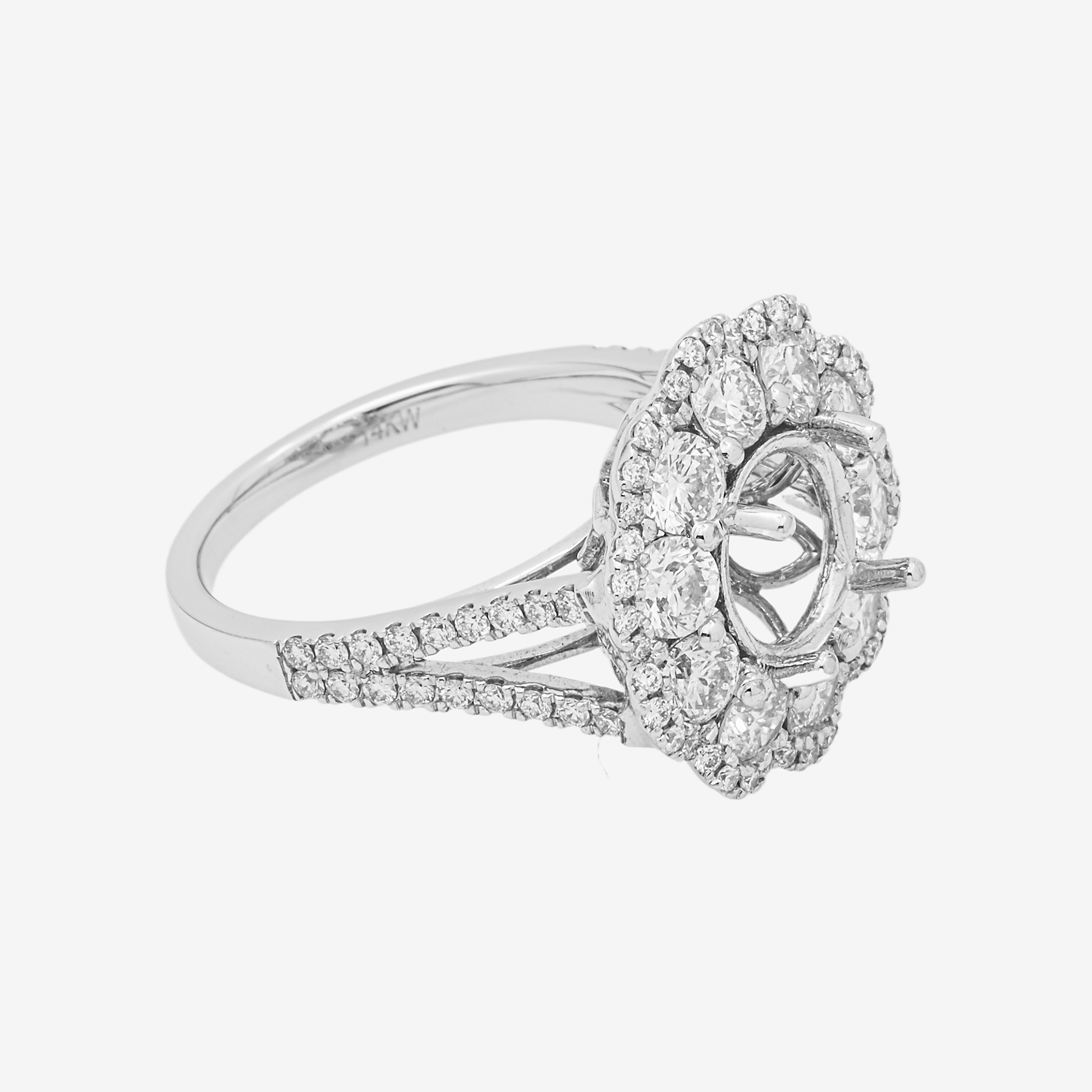 14K ROUND ENGAGEMENT RING MOUNTING IN WG 2.1CT DIAMONDS
