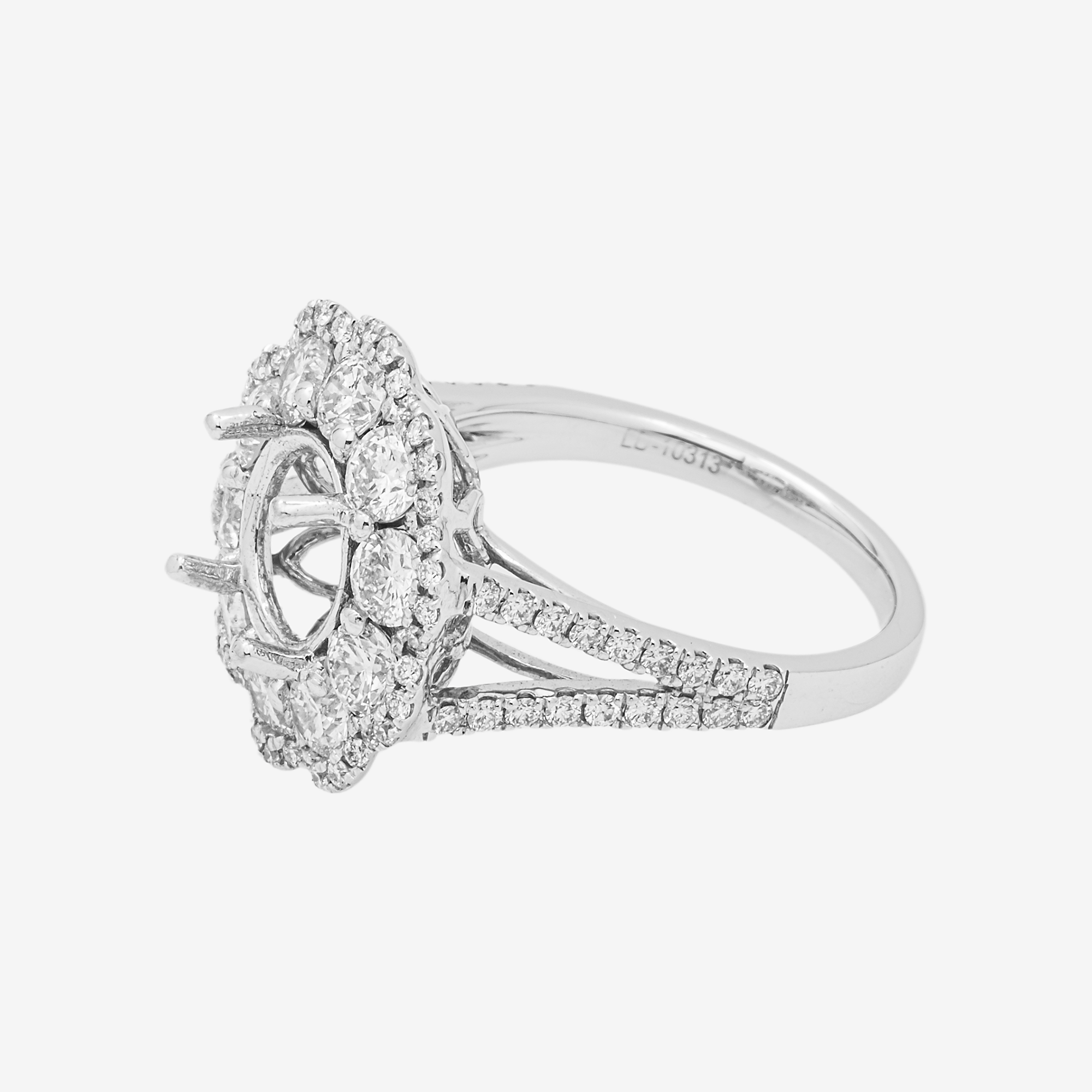 14K ROUND ENGAGEMENT RING MOUNTING IN WG 2.1CT DIAMONDS