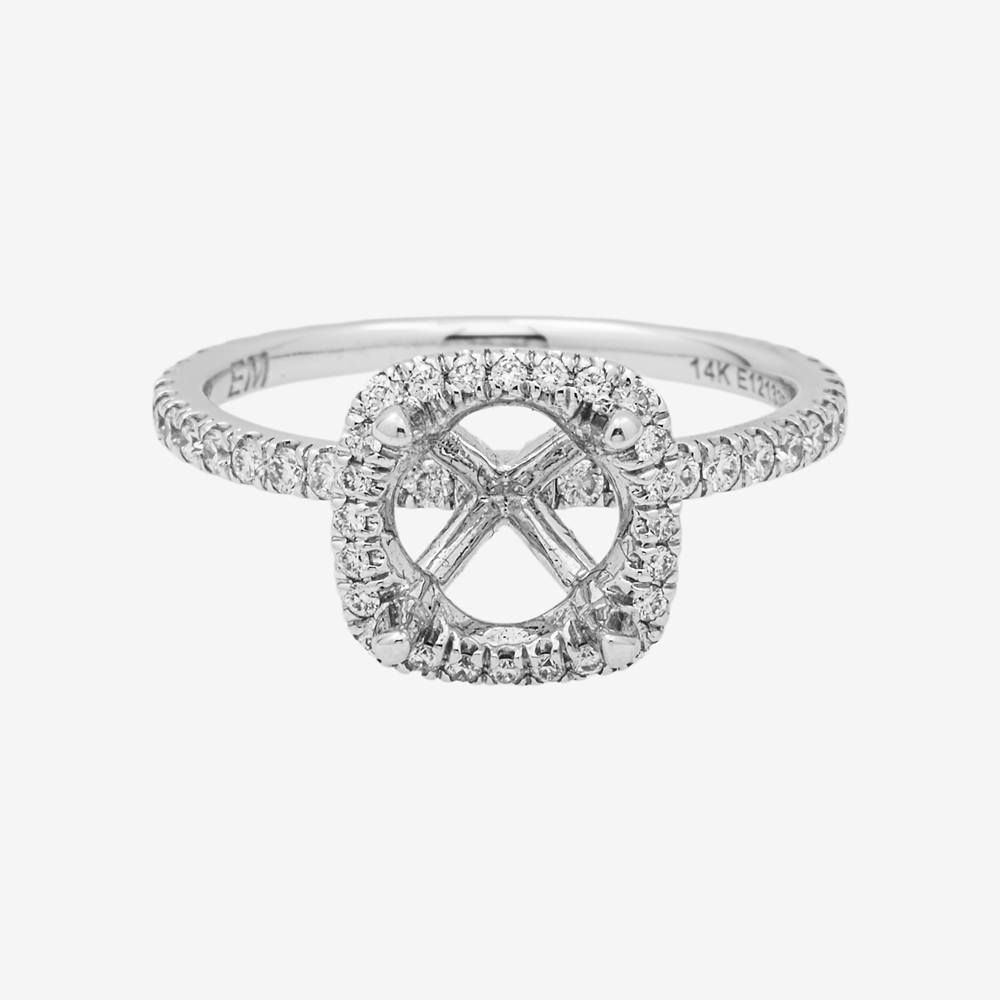 14K ROUNDED SQUARE ENGAGEMENT RING MOUNTING IN WG .65CT