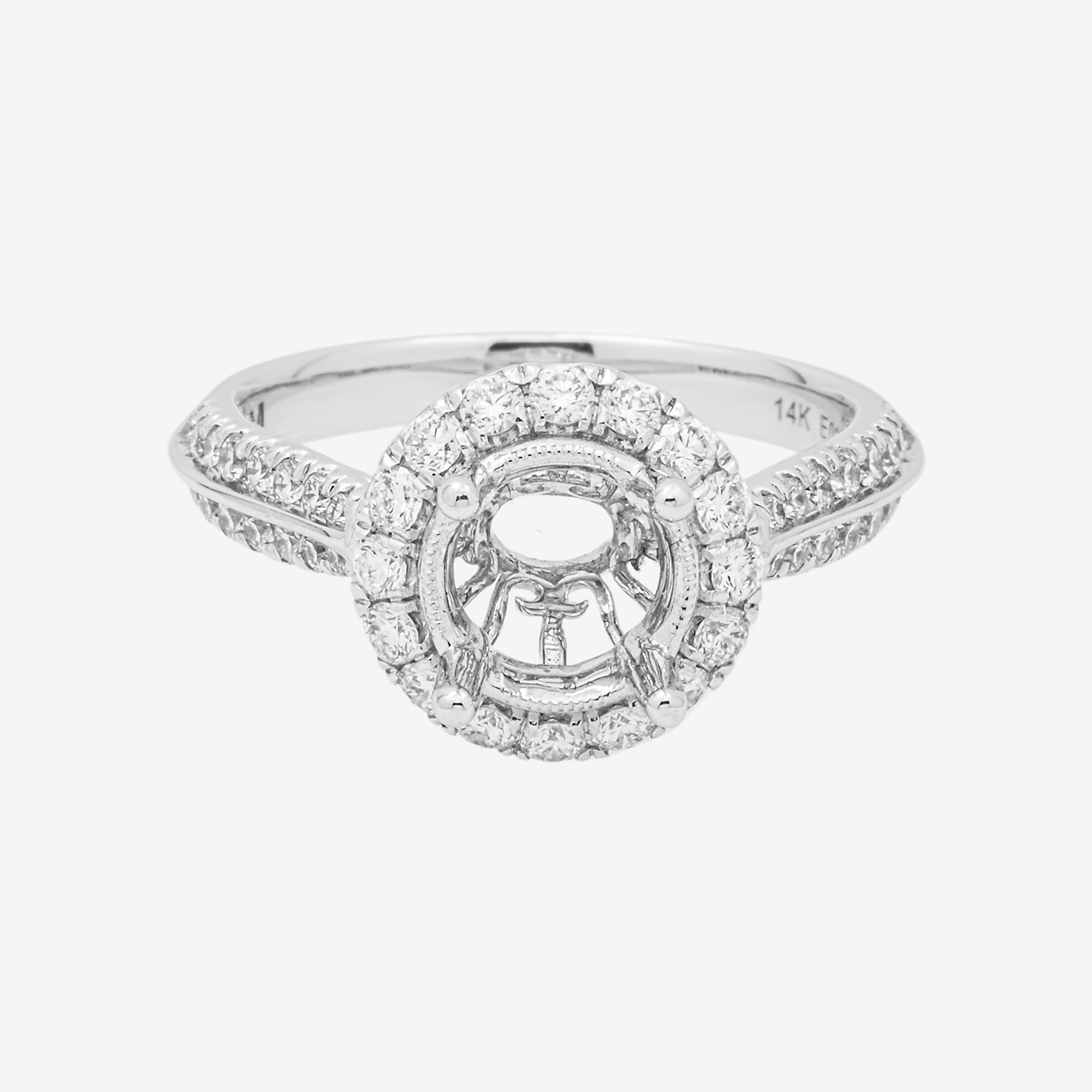 14K ROUND ENGAGEMENT RING MOUNTING IN WG .62CT DIAMONDS