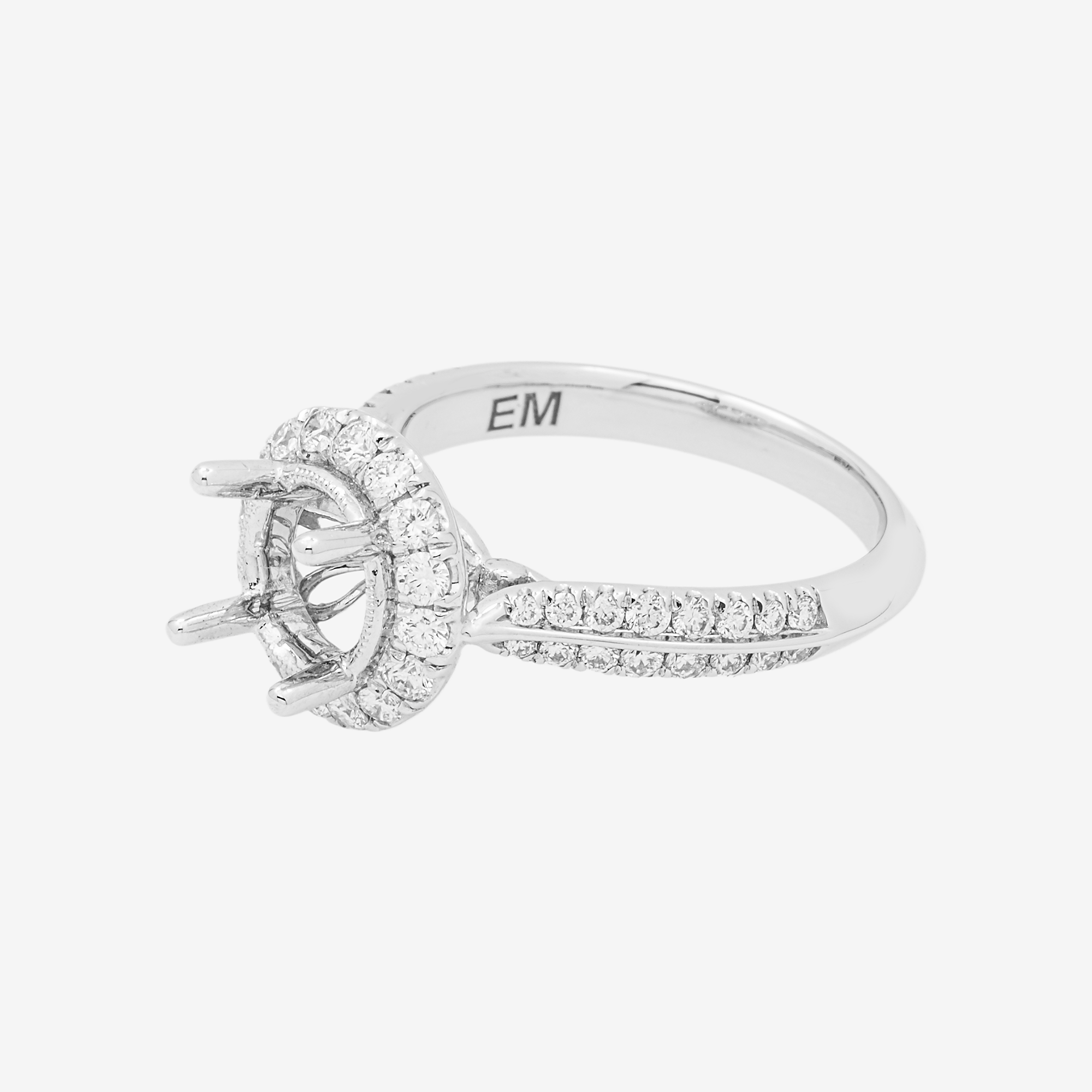 14K ROUND ENGAGEMENT RING MOUNTING IN WG .62CT DIAMONDS