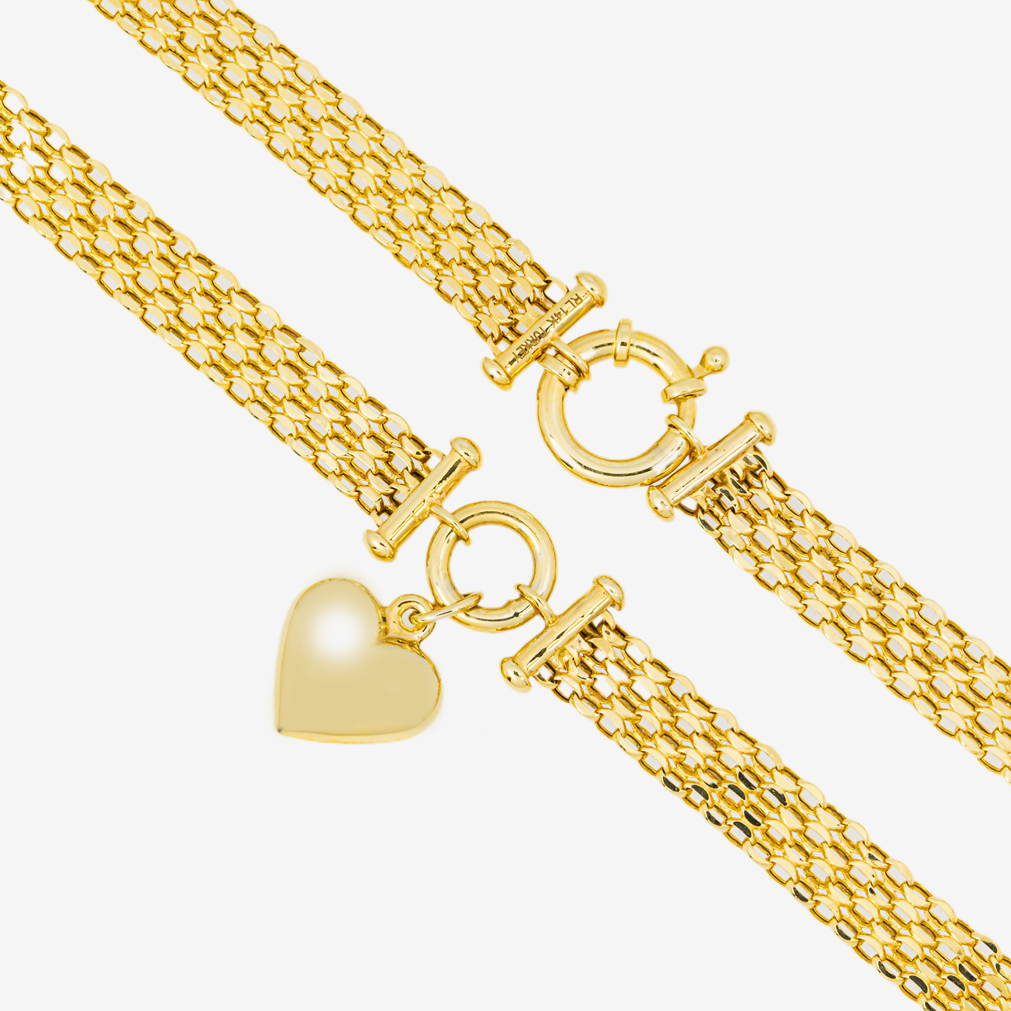 14K MESH CHAIN HEART CHARM NECKLACE POPCORN MESH TOGGLE CLASP PUFFED HEART PENDANT IN YG