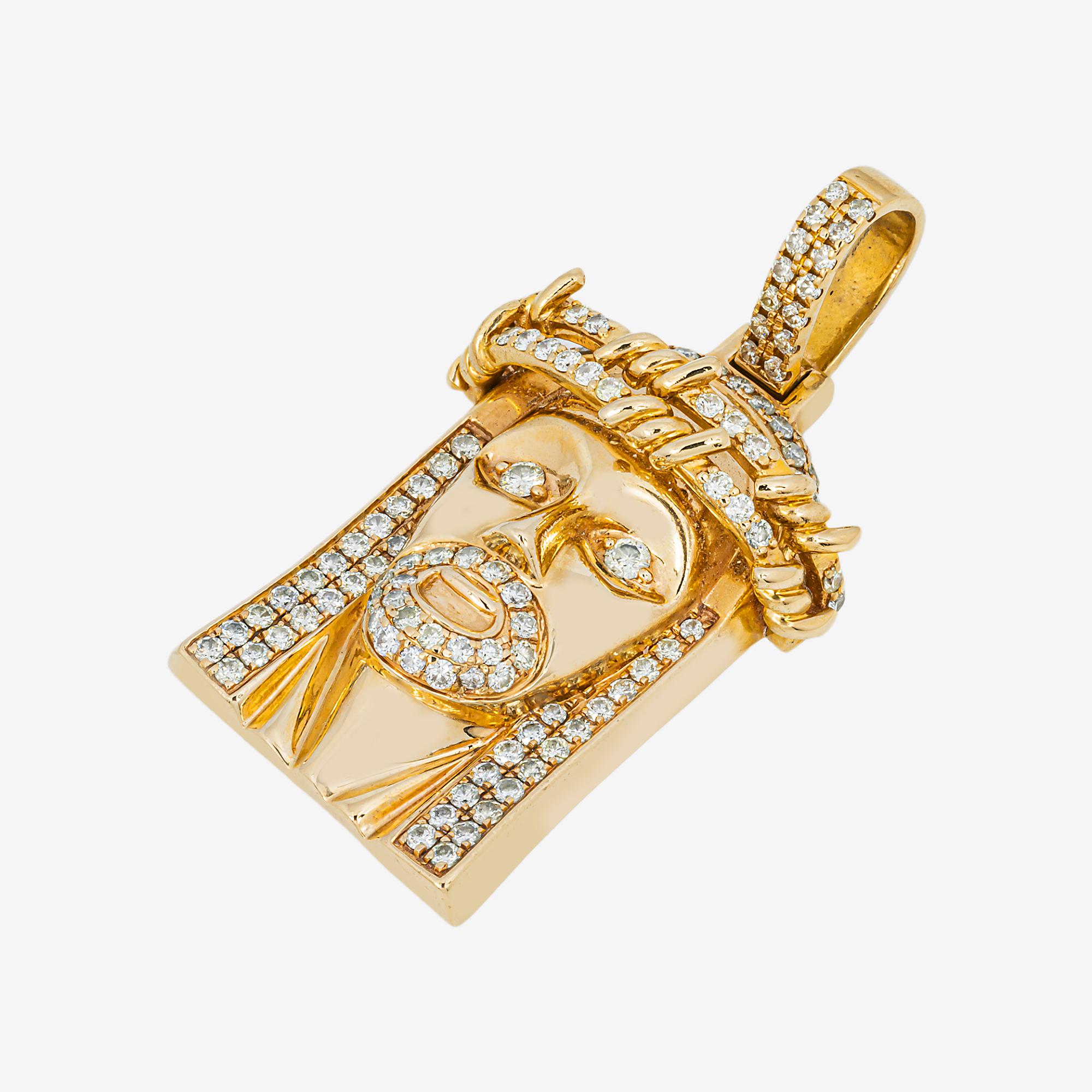 14K JESUS PENDANT IN YG 1.2" W/1.2 CT DIAMONDS