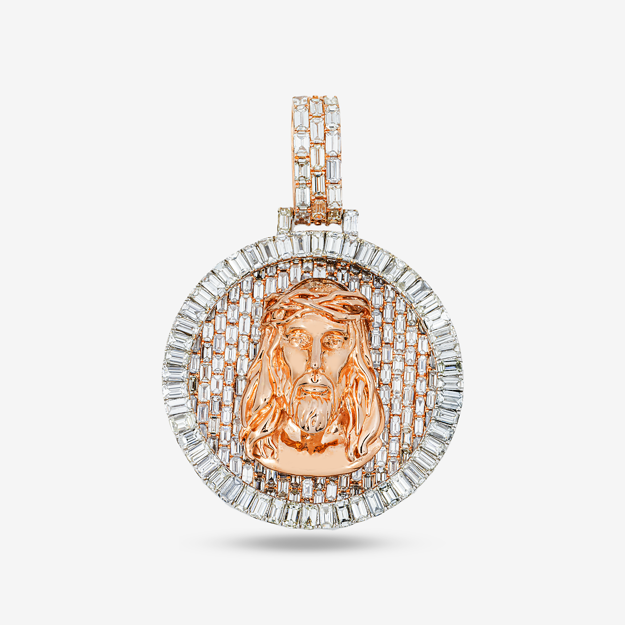 14K JESUS PENDANT IN RG 3.5" W/13 CT EMERALD DIAMONDS