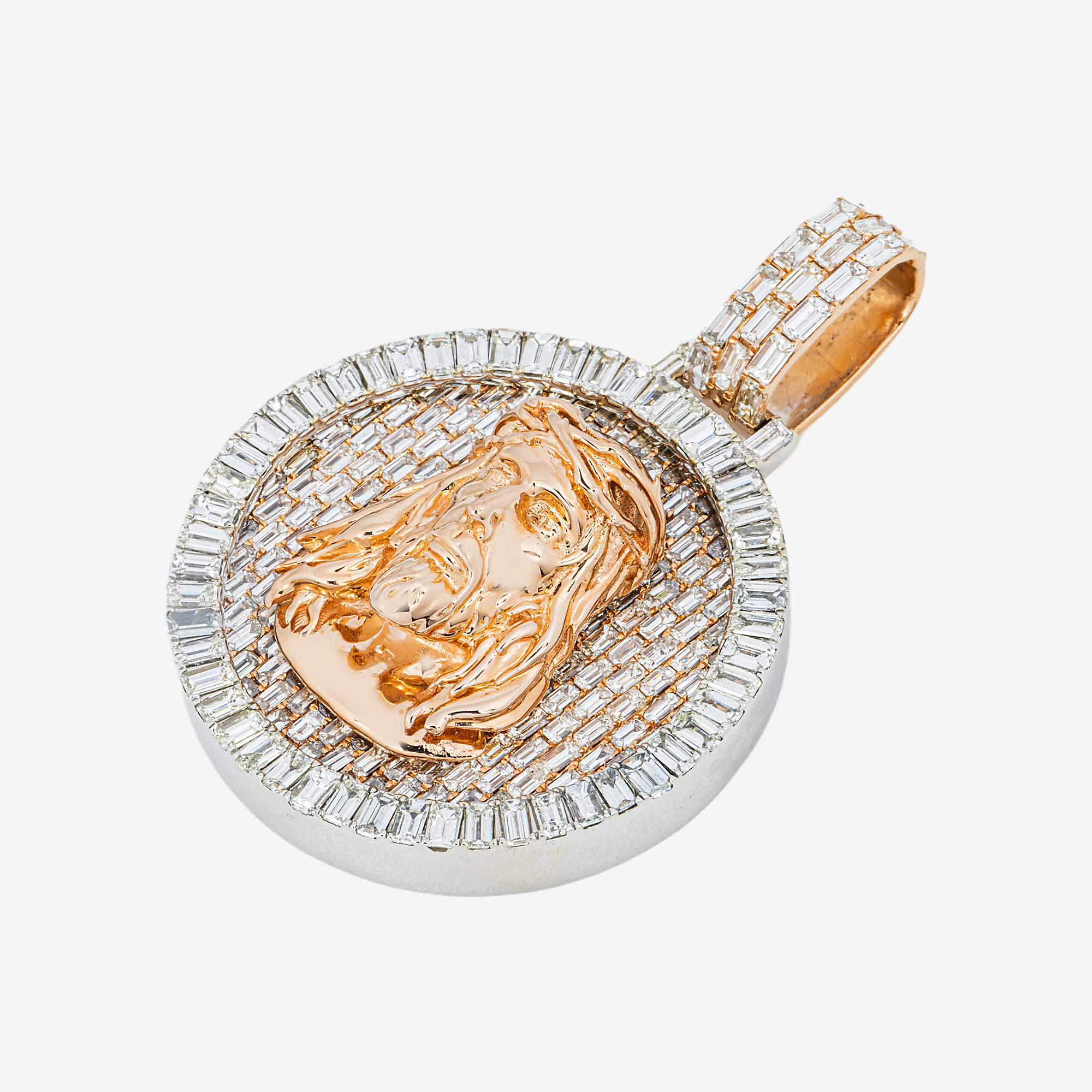 14K JESUS PENDANT IN RG 3.5" W/13 CT EMERALD DIAMONDS