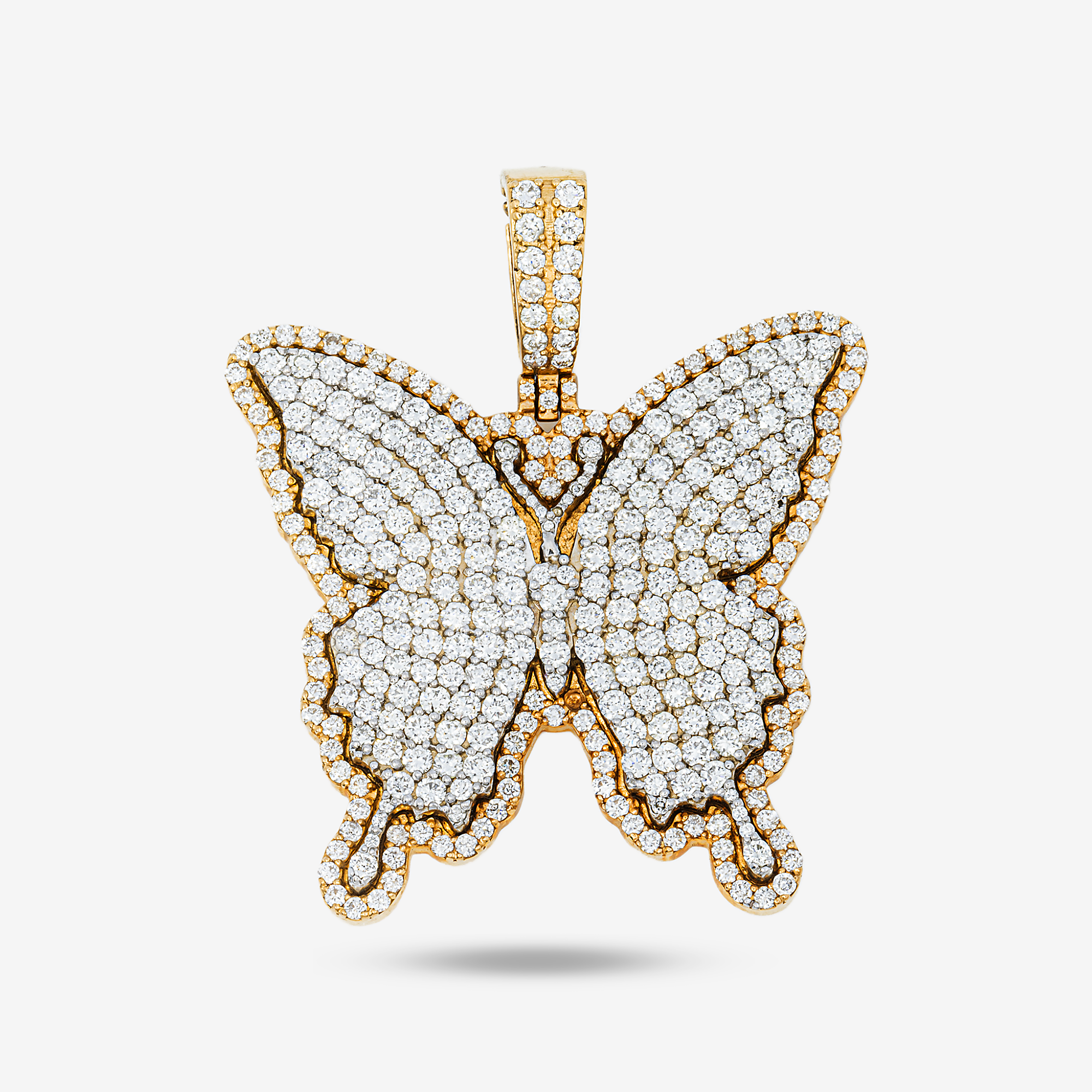14K BUTTERFLY PENDANT IN YG 1.75" W/5.5CT DIAMONDS