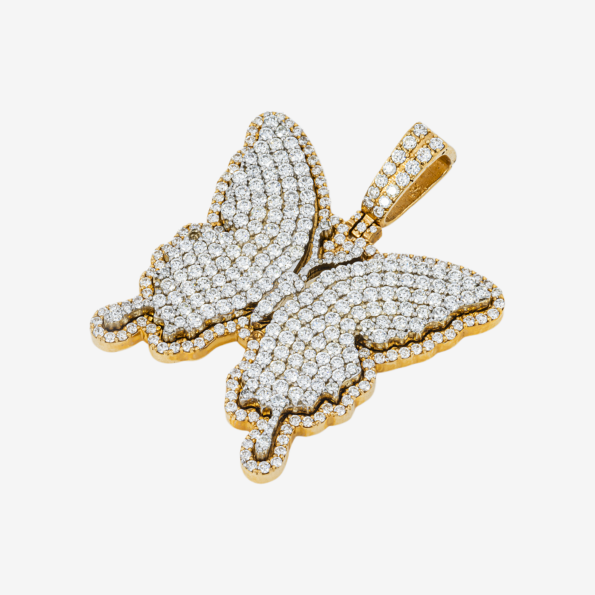 14K BUTTERFLY PENDANT IN YG 1.75" W/5.5CT DIAMONDS