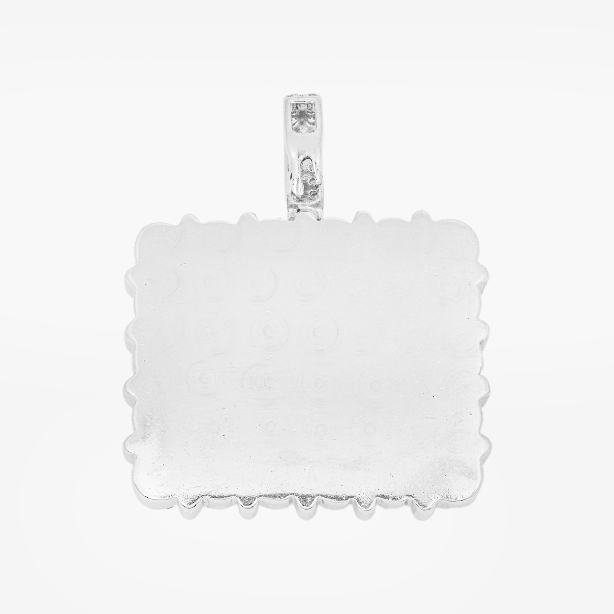 14K FULL PAVE DIAMOND SQUARE PENDANT ICED OUT ROUND DIAMOND CLUSTER BEZEL BORDER IN WG