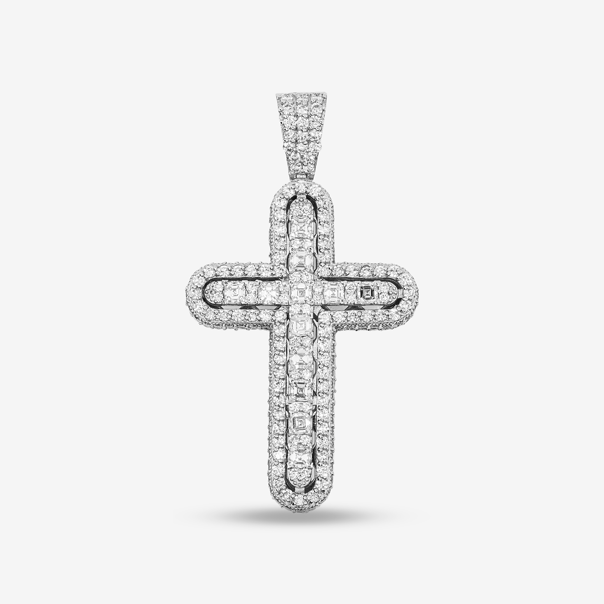 14K CROSS PENDANT IN WG 1.5" W/4.8CT DIAMONDS