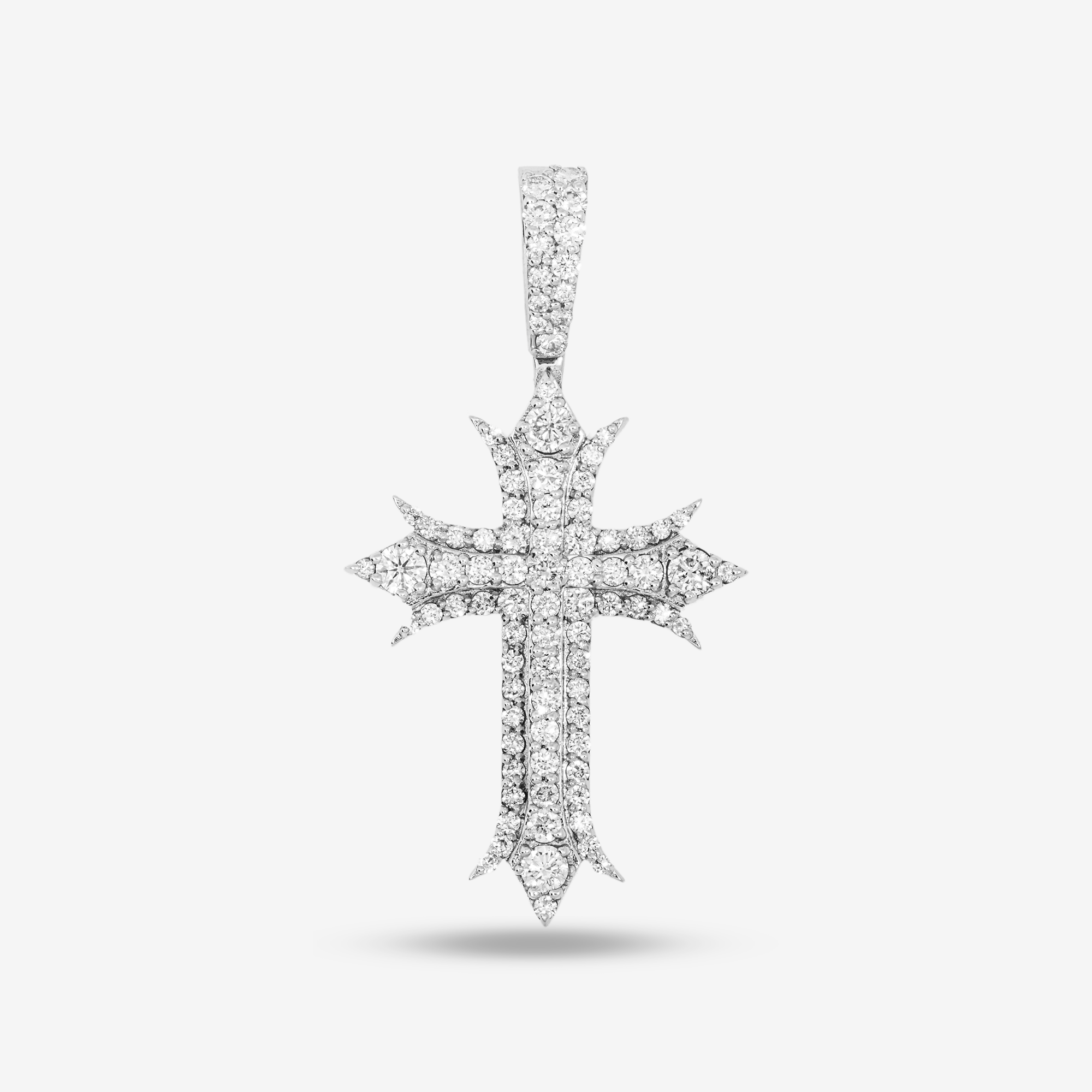 14K POINTED CROSS PENDANT IN WG 1.75" W/3.8CT DIAMONDS