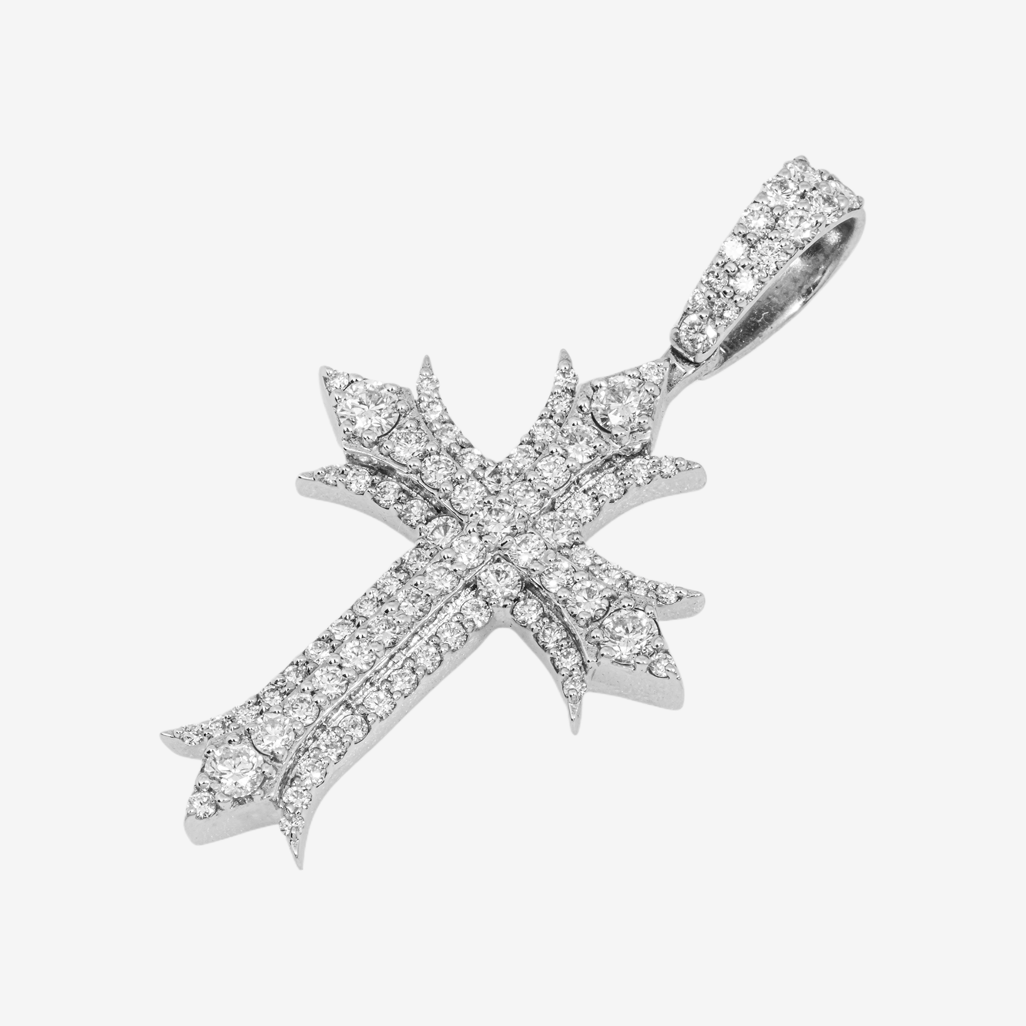 14K POINTED CROSS PENDANT IN WG 1" W/1CT DIAMONDS