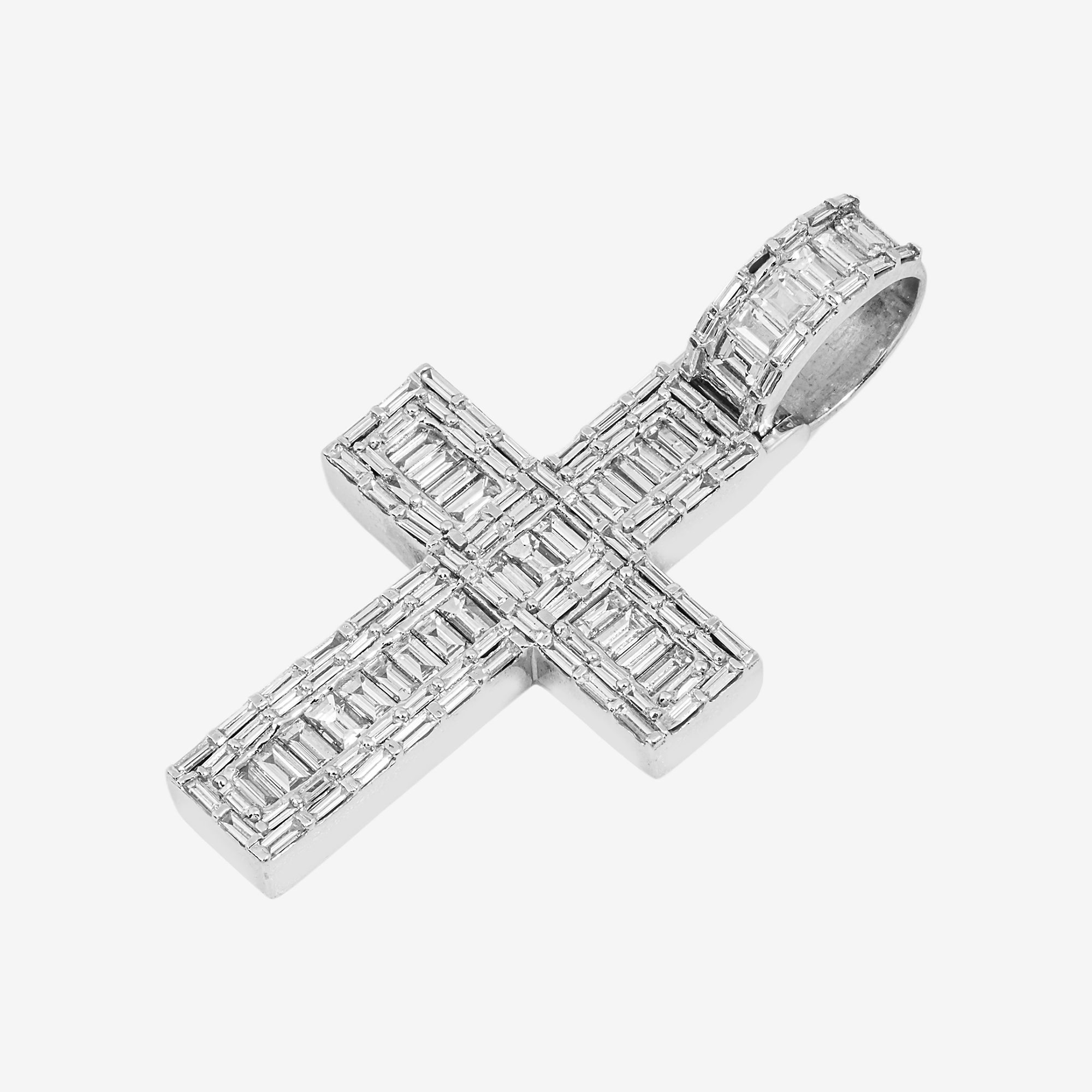 14K CROSS PENDANT IN WG 1.5" W/5.75CT DIAMONDS