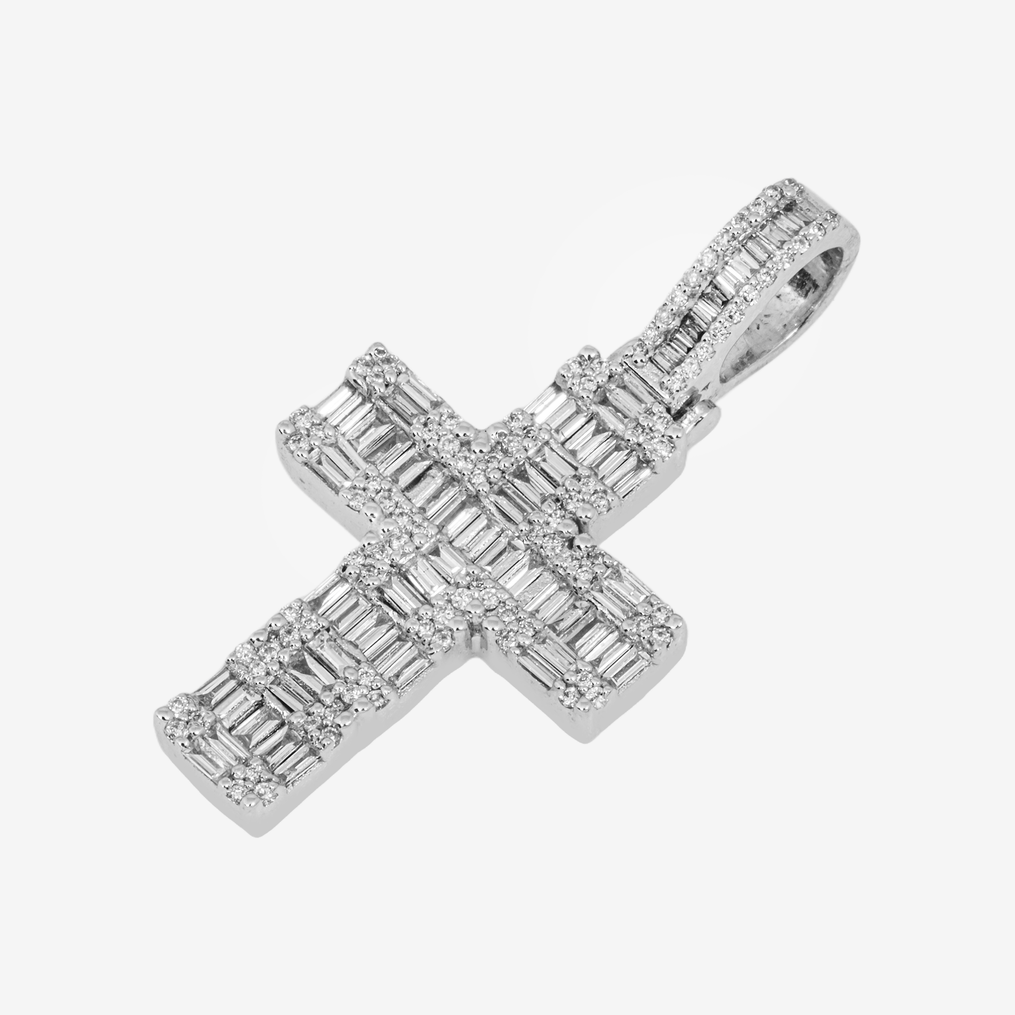 14K CROSS PENDANT IN WG 1.25" W/1.1CT DIAMONDS