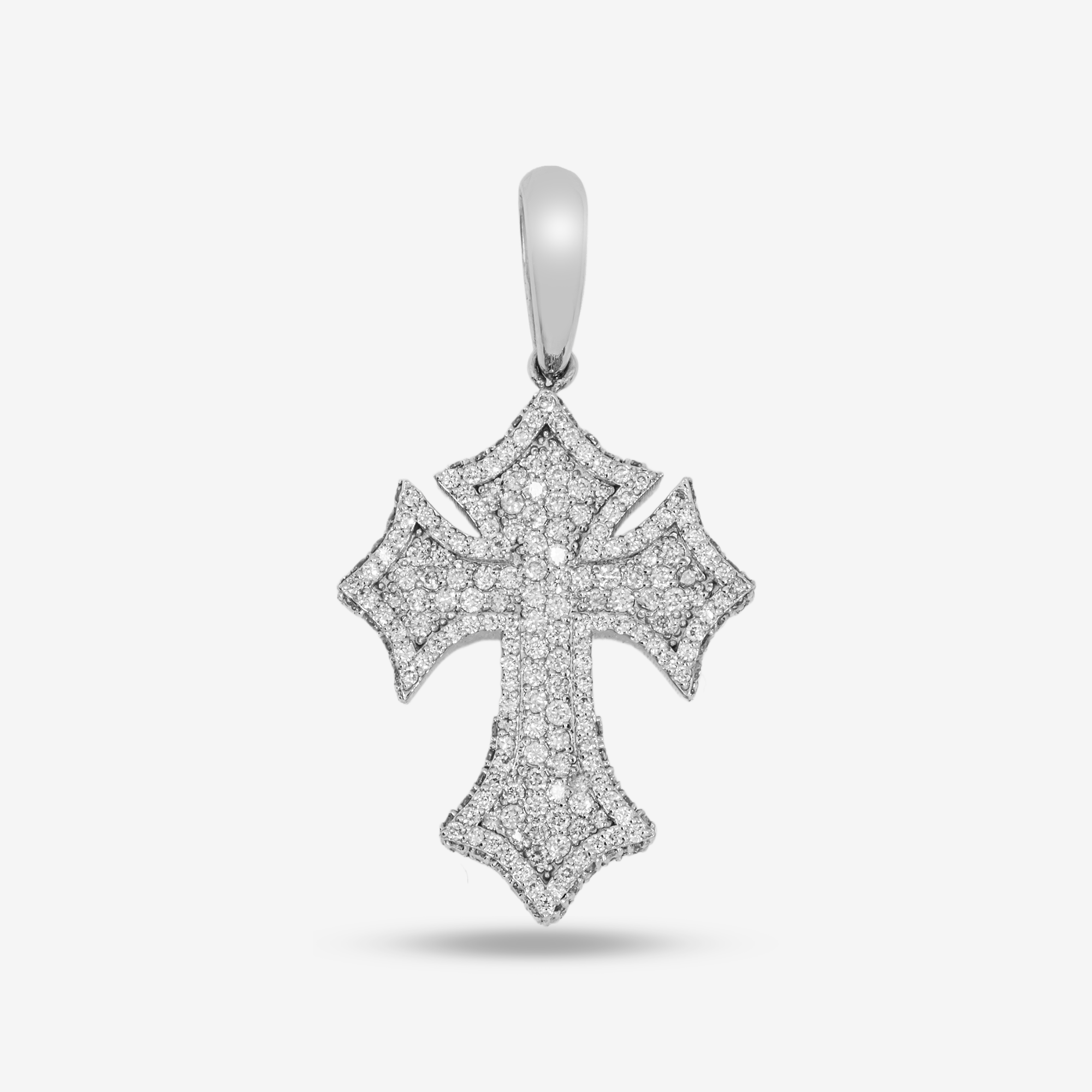 14K POINTED GOTH CROSS PENDANT IN WG 1" W/1.8CT DIAMONDS
