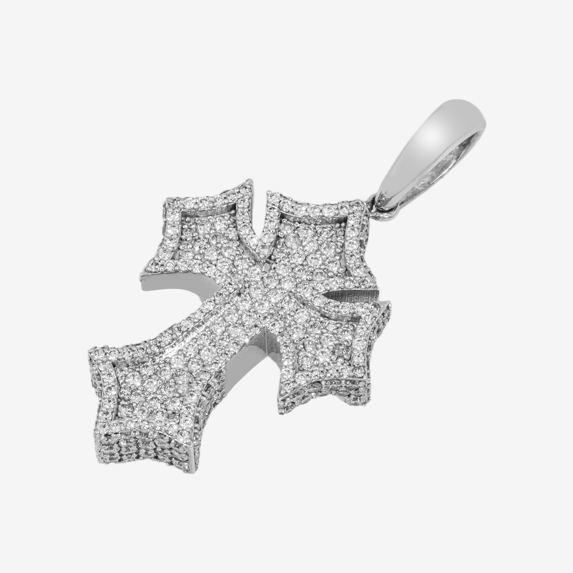 14K POINTED GOTH CROSS PENDANT IN WG 1" W/1.8CT DIAMONDS