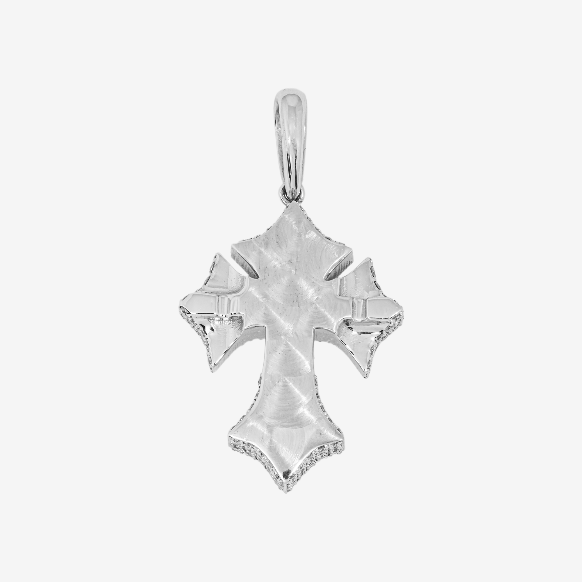 14K POINTED GOTH CROSS PENDANT IN WG 1" W/1.8CT DIAMONDS