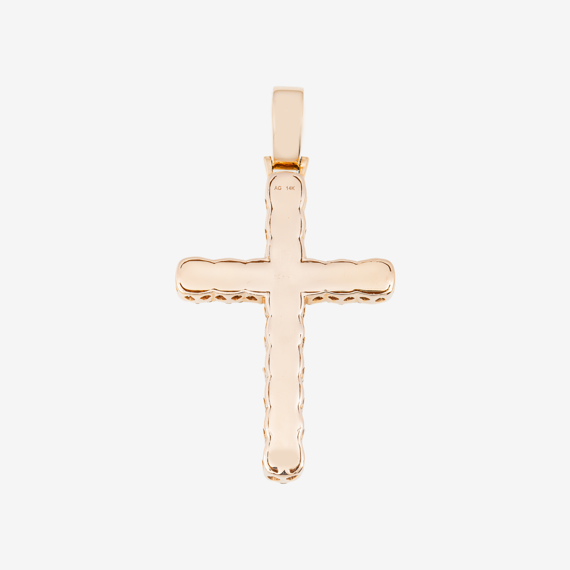14K CROSS PENDANT IN RG 2" W/8.9CT BAGGUETTE DIAMONDS