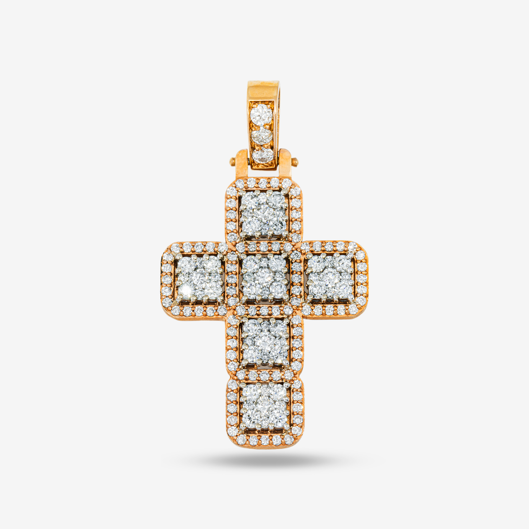 14K SQUARED CROSS PENDANT RG 2" W/4.6CT DIAMONDS