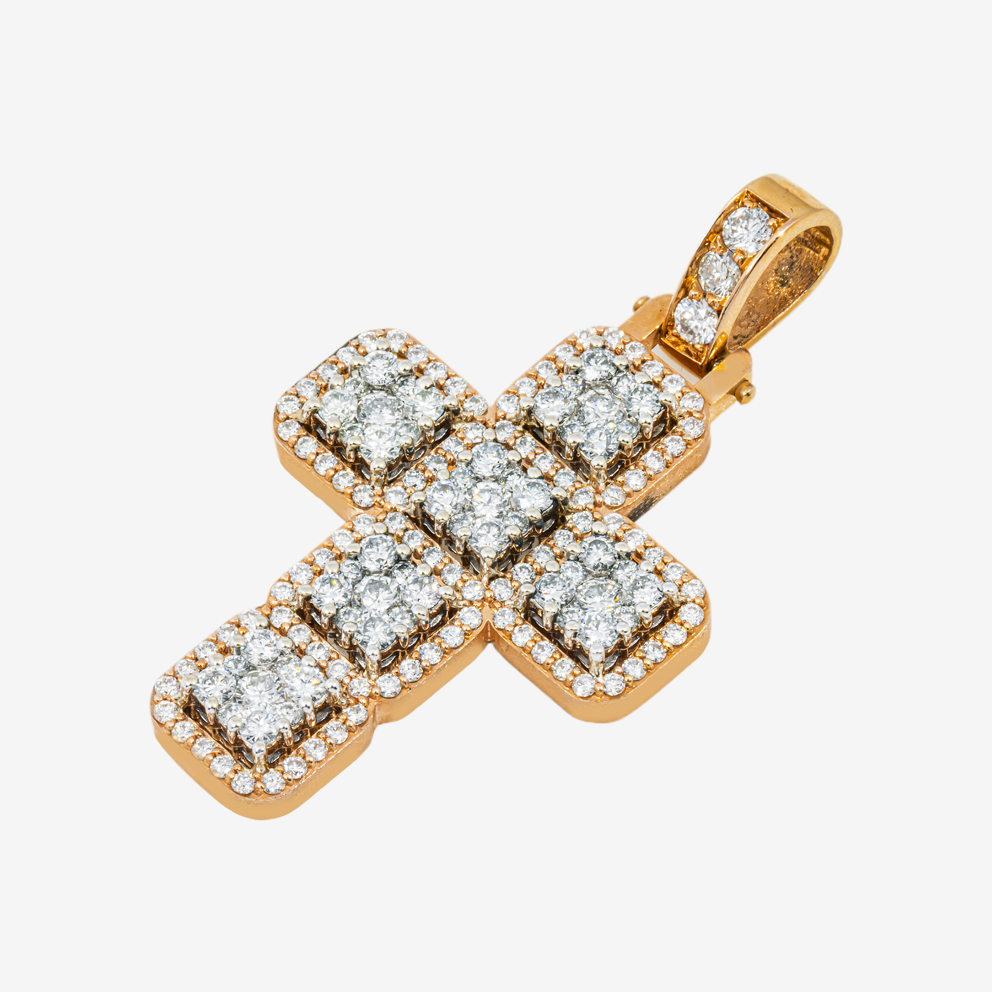 14K SQUARED CROSS PENDANT RG 2" W/4.6CT DIAMONDS