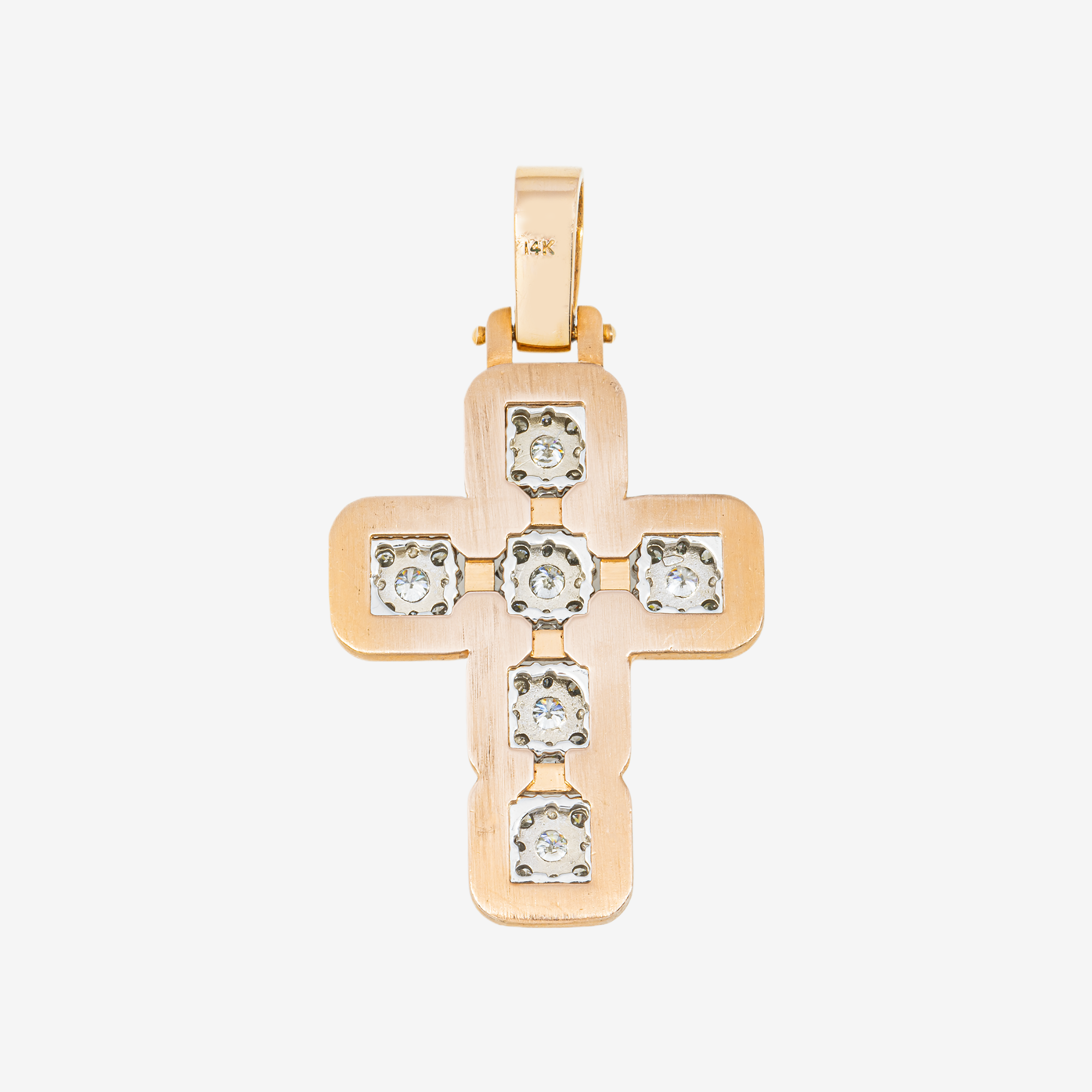 14K SQUARED CROSS PENDANT RG 2" W/4.6CT DIAMONDS