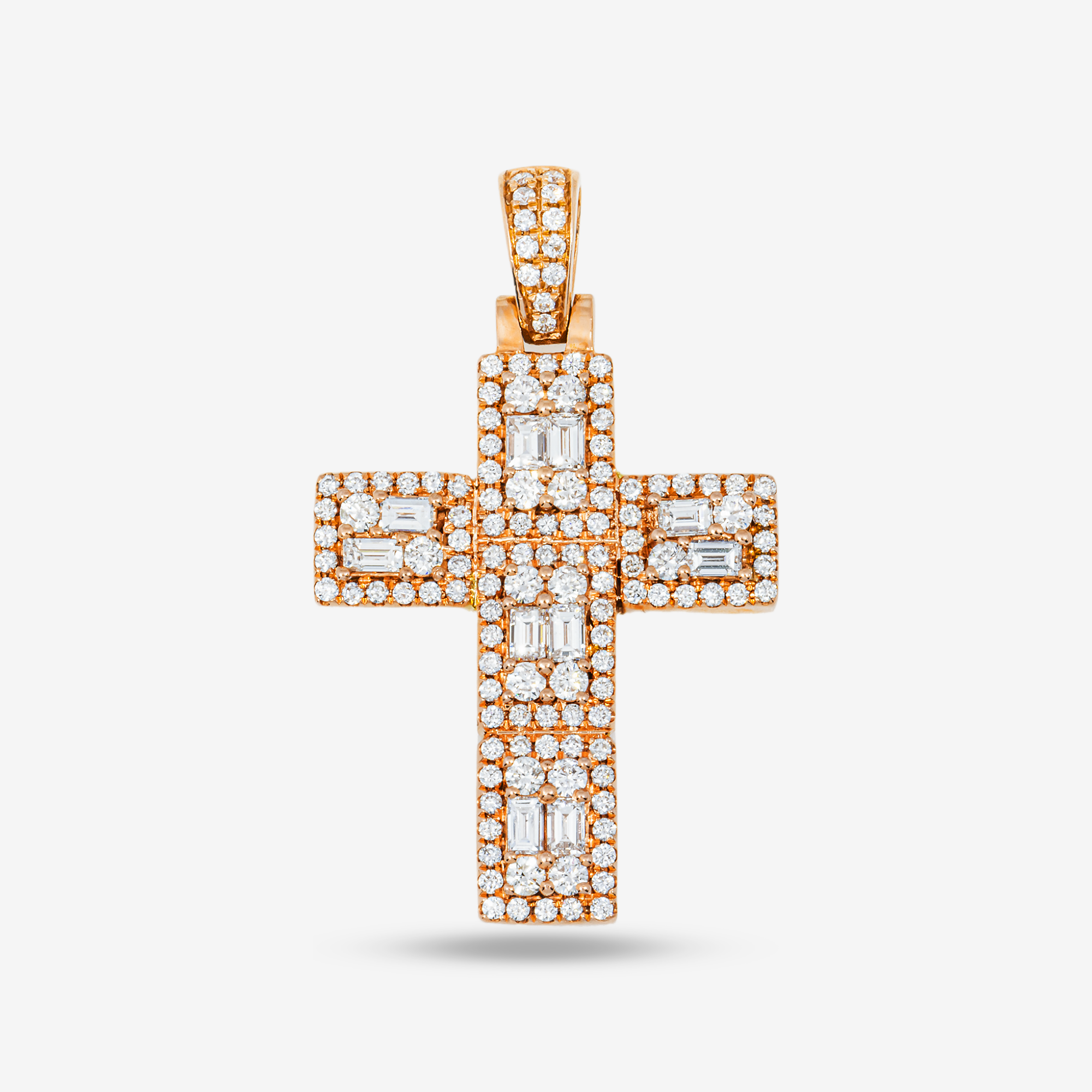 14K SQUARED CROSS PENDANT RG 1.75" W/4.6CT DIAMONDS