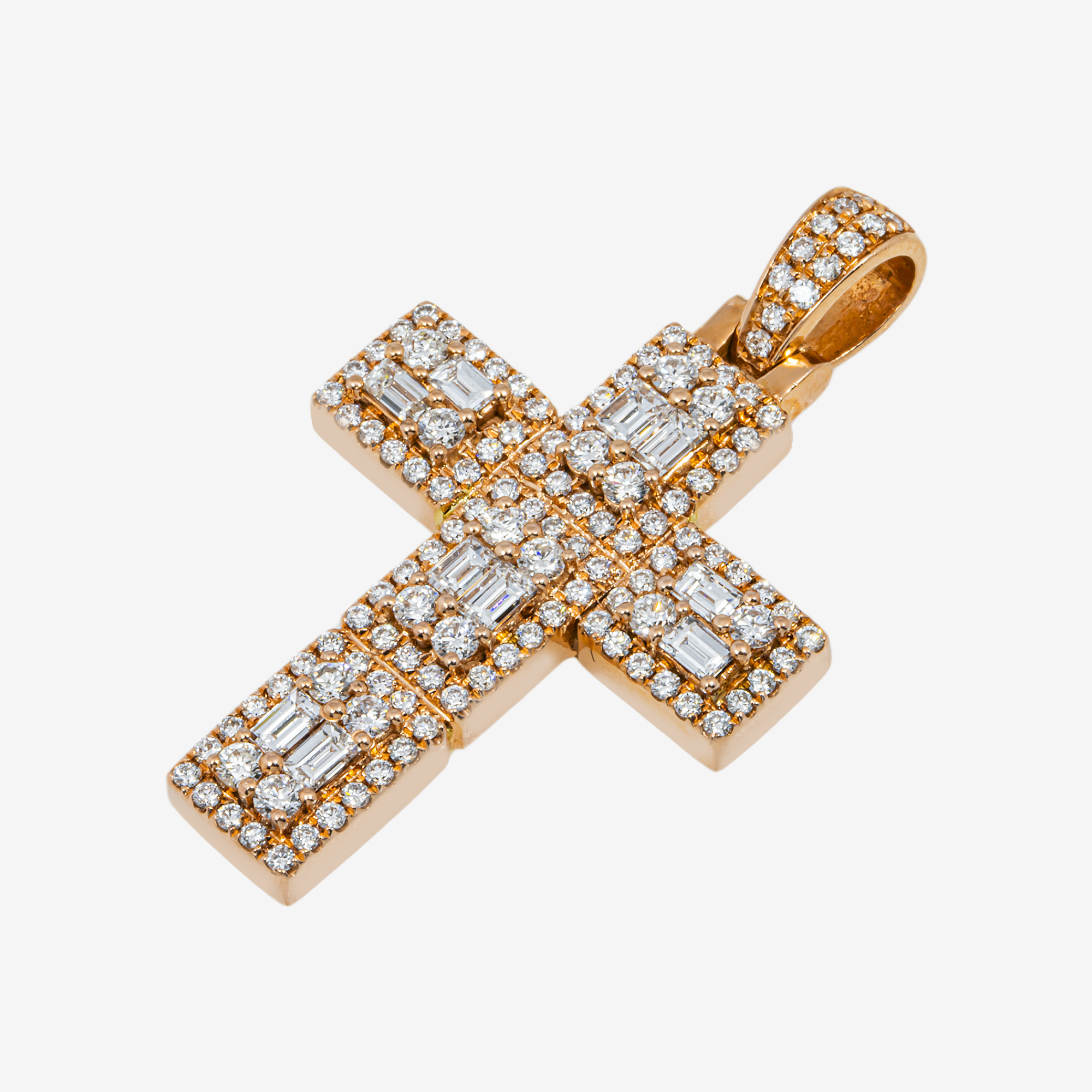 14K SQUARED CROSS PENDANT RG 1.75" W/4.6CT DIAMONDS