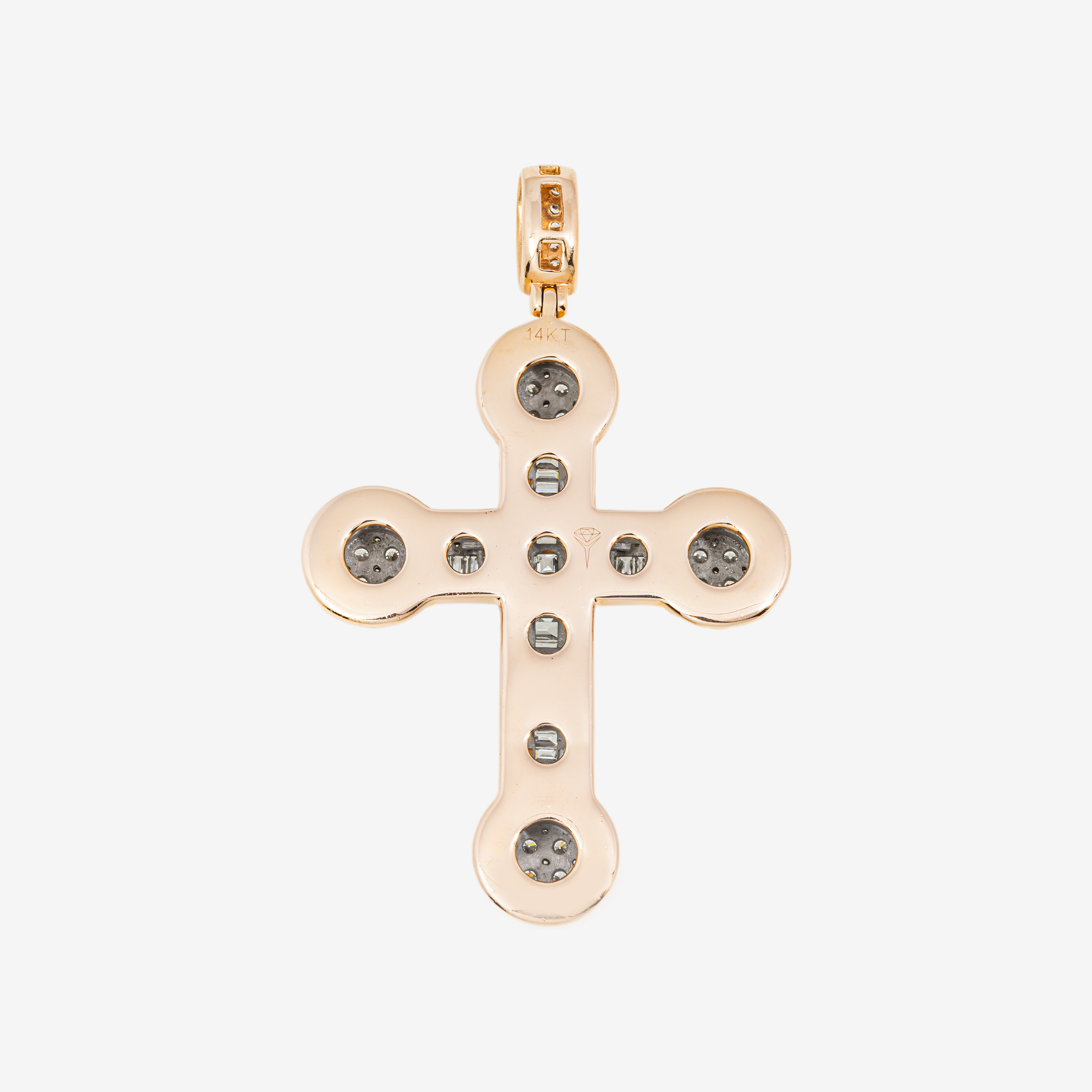 14K CROSS PENDANT TWO TONE RG/WG 2" W/6.2CT BAGGUETTE DIAMONDS