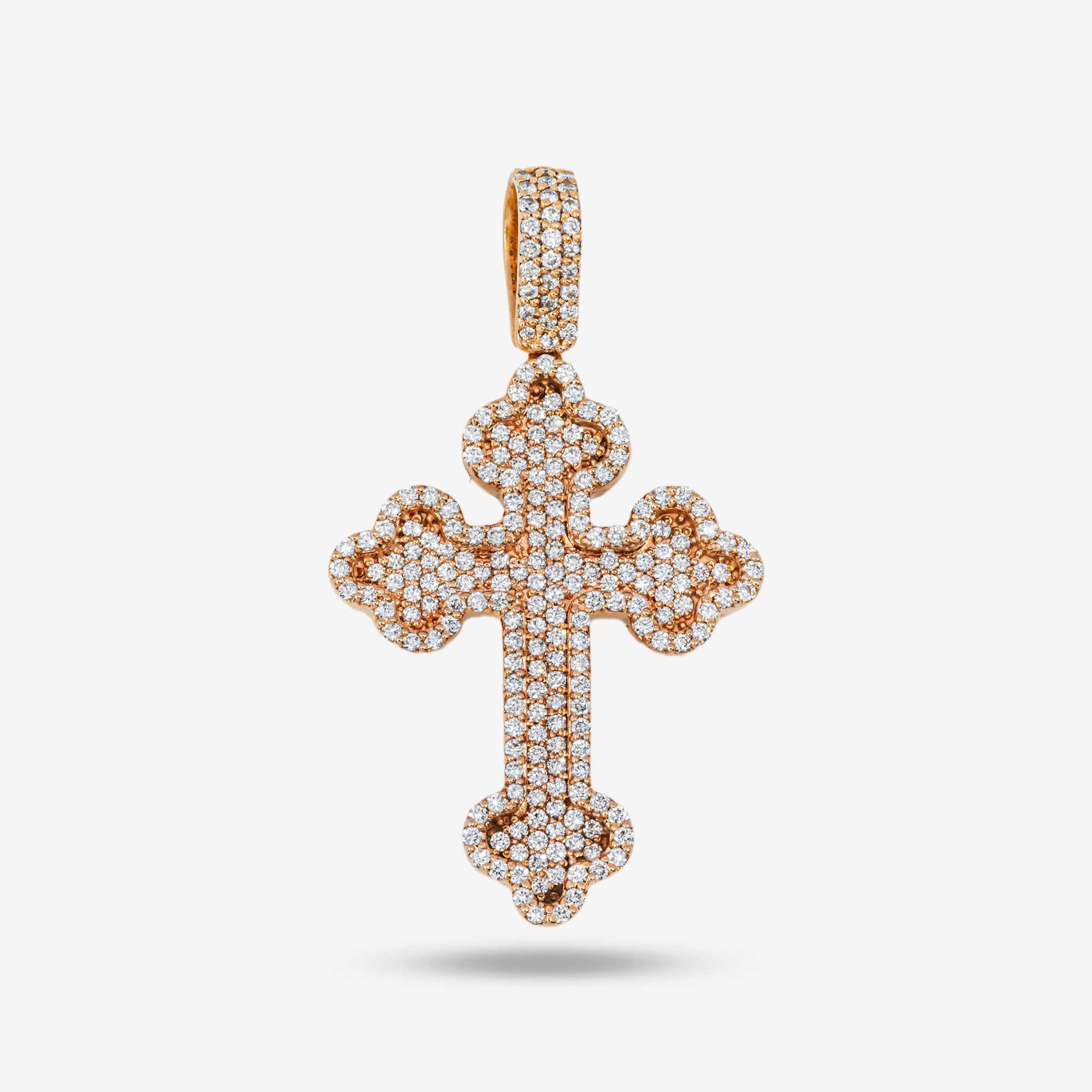 14K CLOVER CROSS PENDANT IN RG 1.75" W/1.1CT DIAMONDS