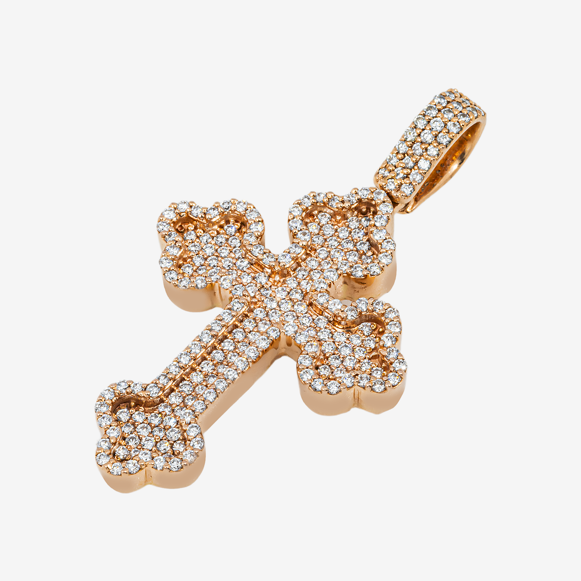14K CLOVER CROSS PENDANT IN RG 1.75" W/1.1CT DIAMONDS
