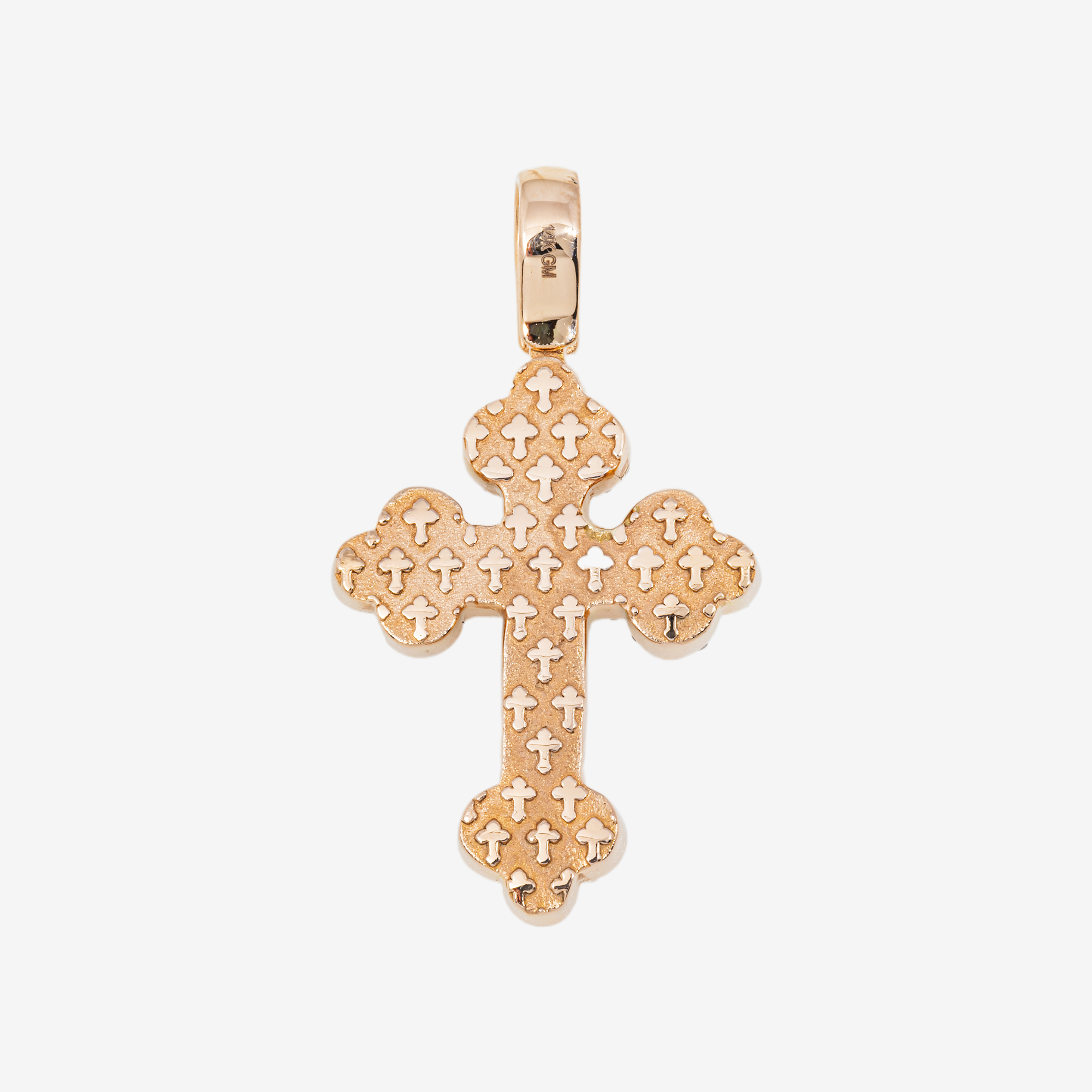 14K CLOVER CROSS PENDANT IN RG 1.75" W/1.1CT DIAMONDS