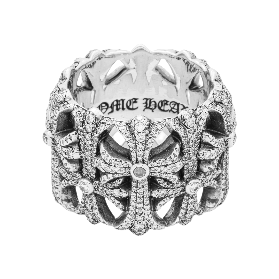 CHROME HEARTS STERLING SILVER DIAMOND PAVE CROSS CEMETERY RING WIDE BAND GOTHIC LUXURY STREETWEAR STATEMENT RING