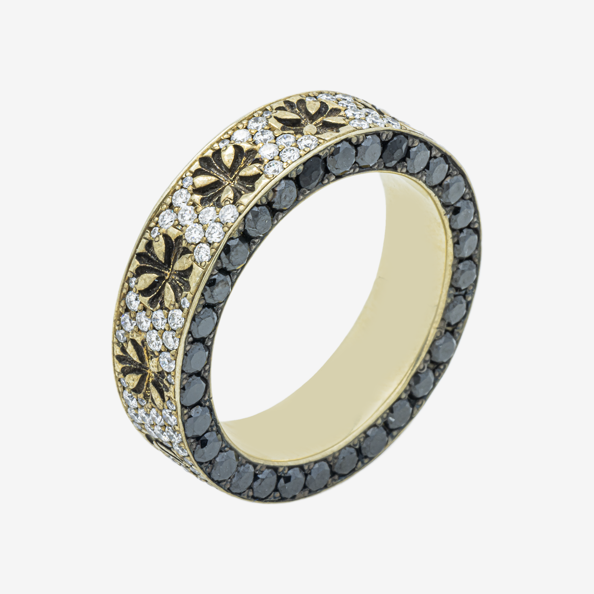 CHROME HEARTS 925 STERLING SILVER GOLD VERMEIL BLACK & WHITE DIAMOND PAVE GOTHIC SCRIPT ETERNITY BAND LUXURY STREETWEAR STATEMENT RING