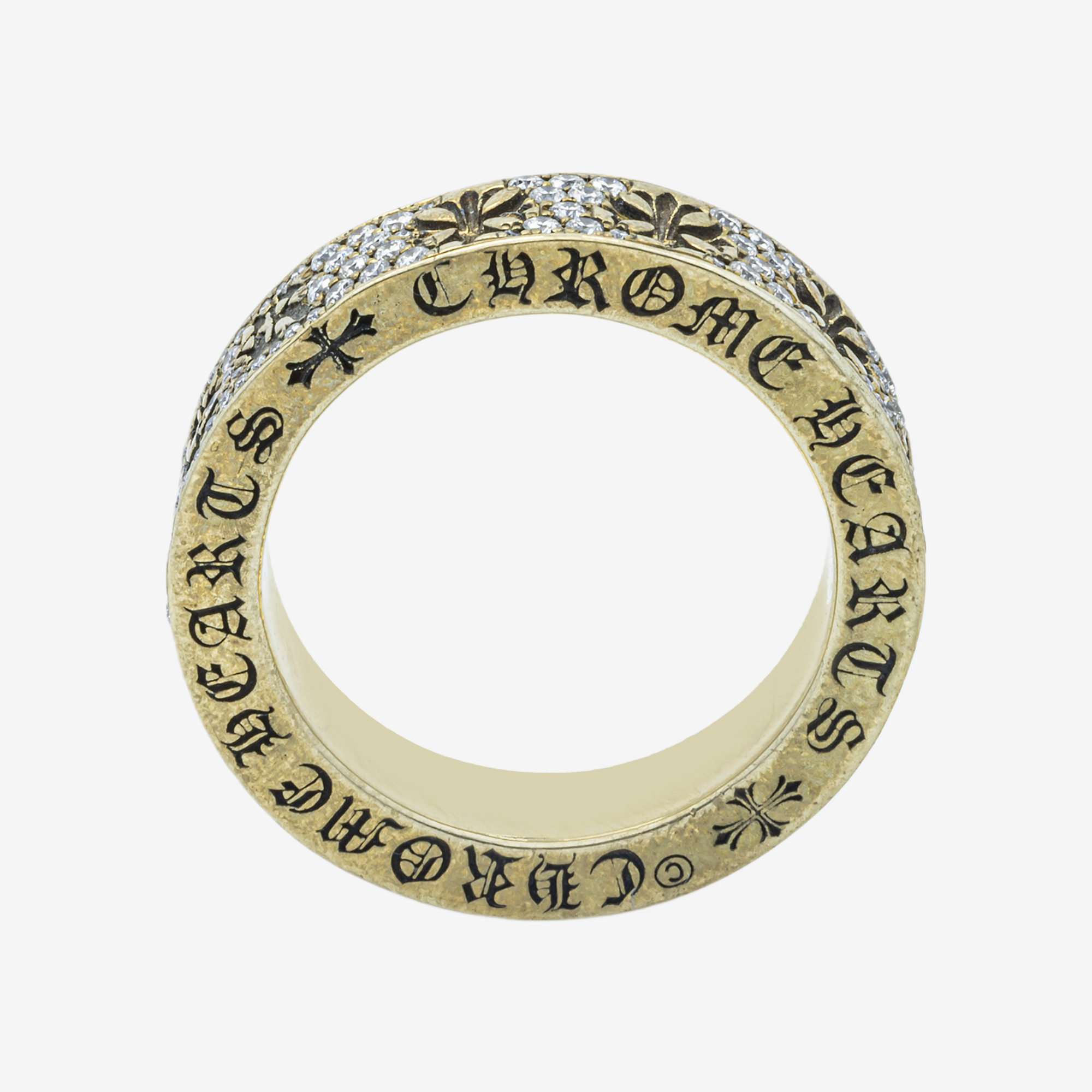 CHROME HEARTS 925 STERLING SILVER GOLD VERMEIL BLACK & WHITE DIAMOND PAVE GOTHIC SCRIPT ETERNITY BAND LUXURY STREETWEAR STATEMENT RING