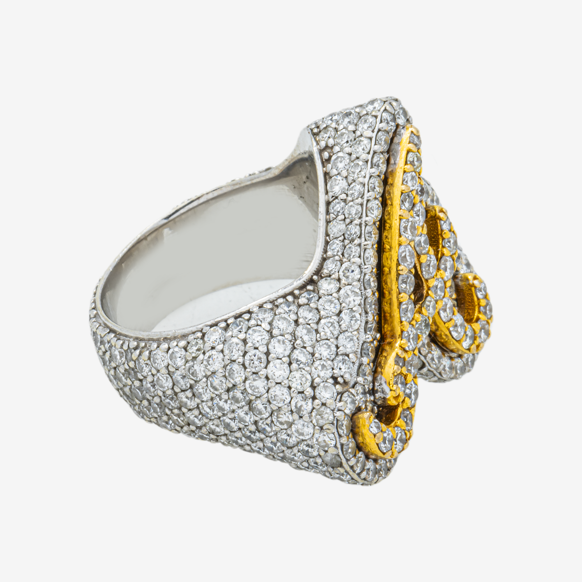 14K TWO-TONE GOLD DIAMOND PAVE SCRIPT INITIAL "A" RING CURSIVE LETTER DOME STATEMENT RING