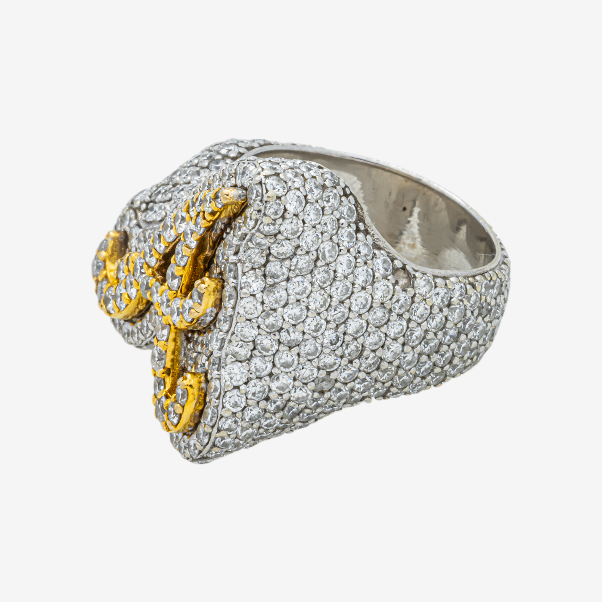14K TWO-TONE GOLD DIAMOND PAVE SCRIPT INITIAL "A" RING CURSIVE LETTER DOME STATEMENT RING