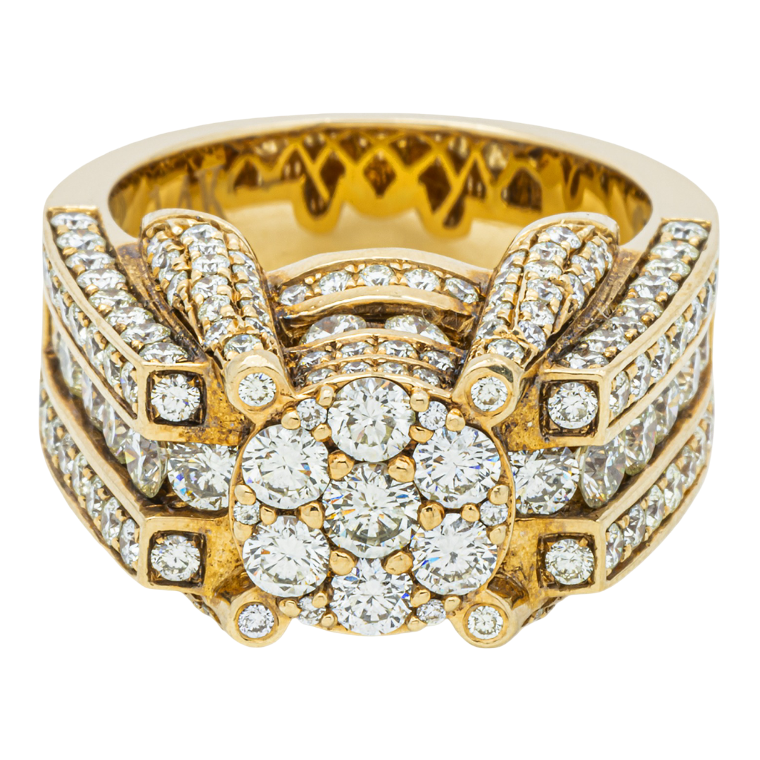 14K ROUND DIAMOND CLUSTER CENTER WIDE BAND RING MULTI-ROW PAVE CHANNEL SET ILLUSION HALO STATEMENT COCKTAIL RING IN YG
