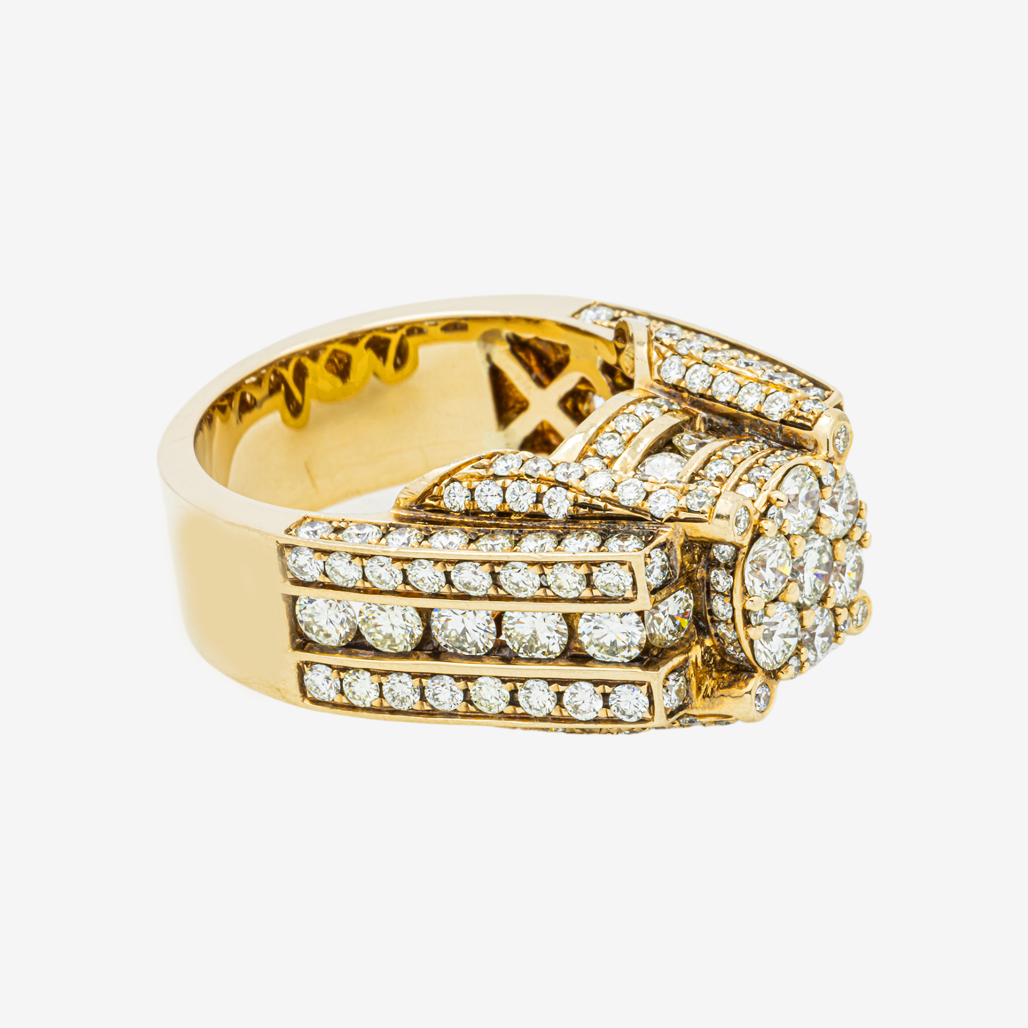 14K ROUND DIAMOND CLUSTER CENTER WIDE BAND RING MULTI-ROW PAVE CHANNEL SET ILLUSION HALO STATEMENT COCKTAIL RING IN YG