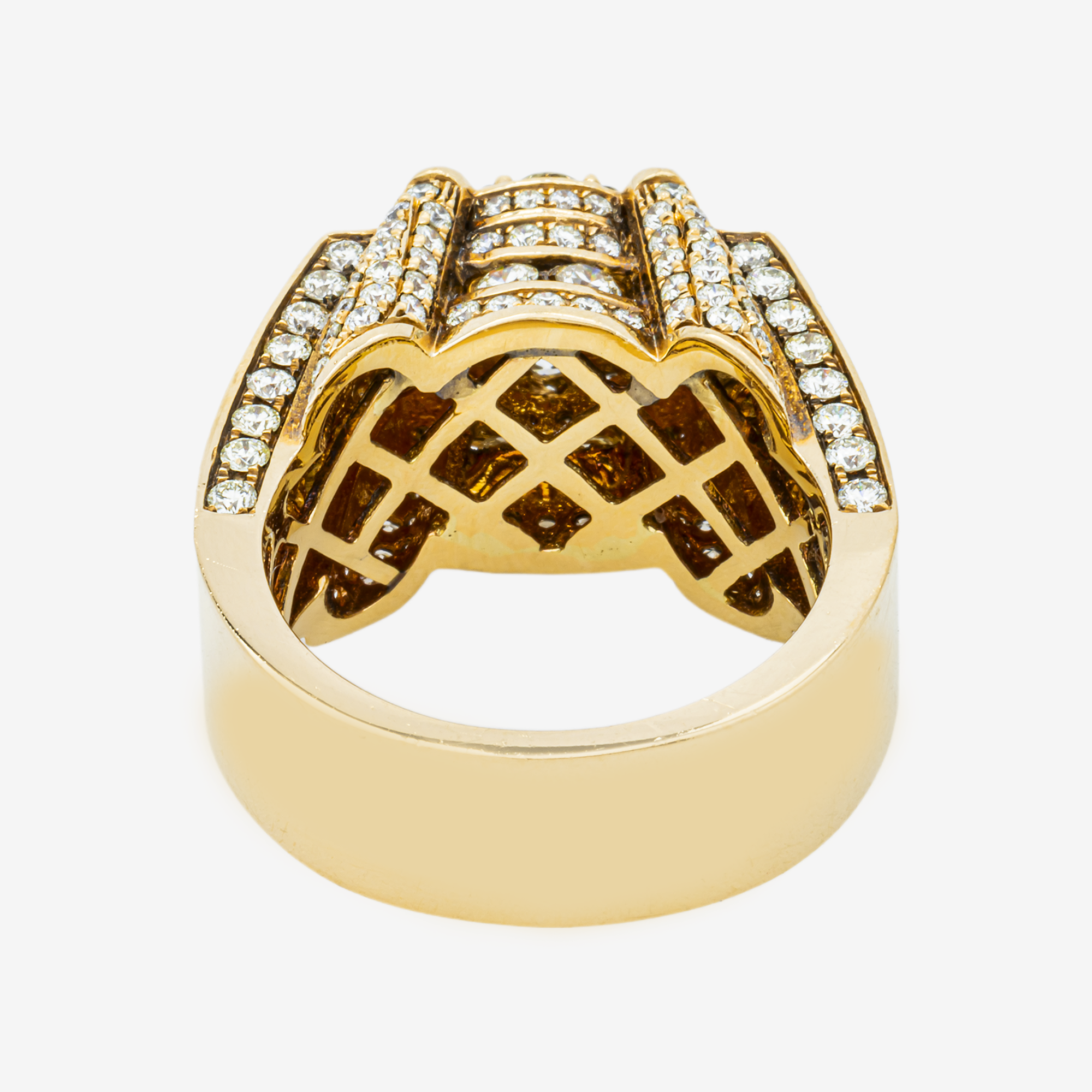 14K ROUND DIAMOND CLUSTER CENTER WIDE BAND RING MULTI-ROW PAVE CHANNEL SET ILLUSION HALO STATEMENT COCKTAIL RING IN YG