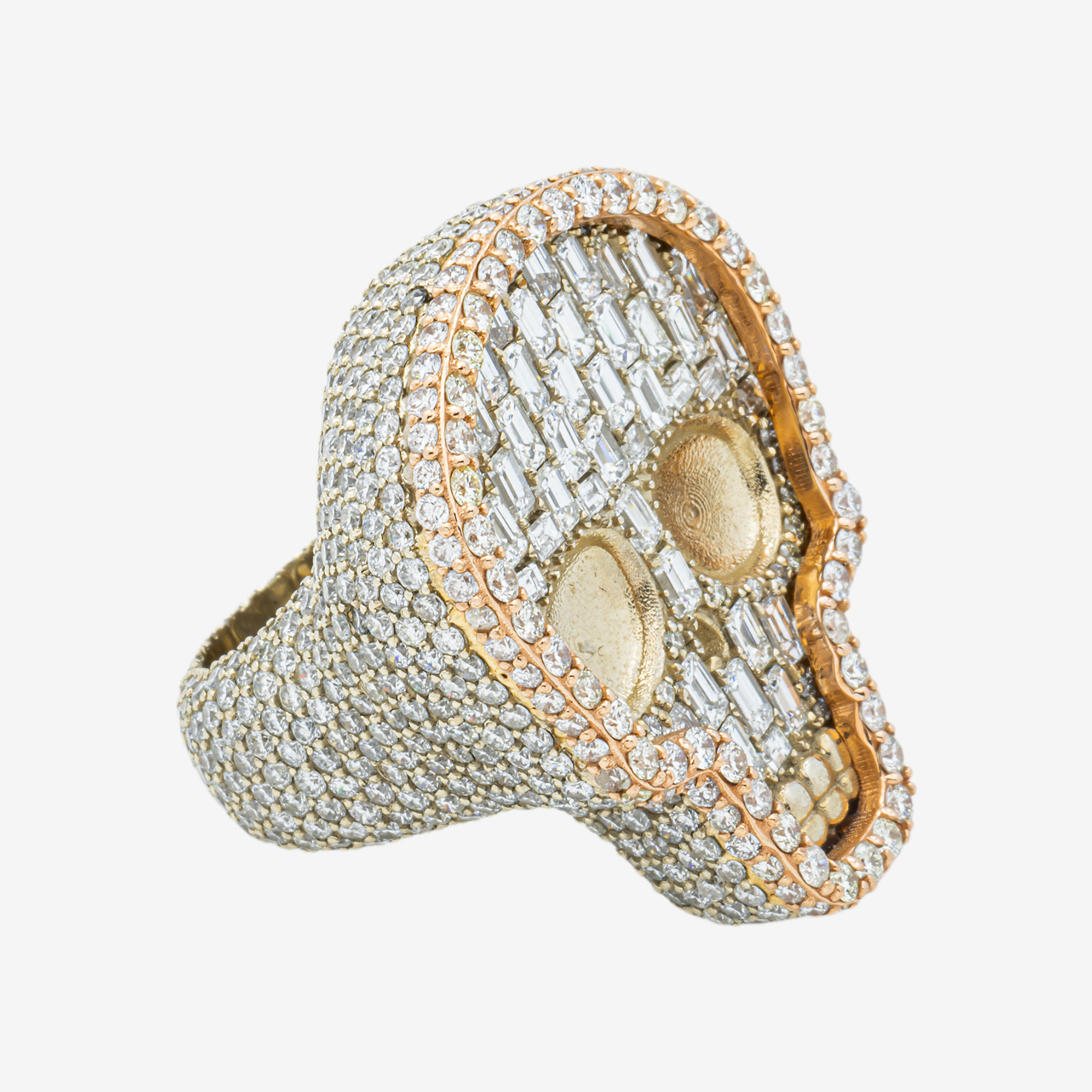 14K SKULL DIAMOND RING IN RG/WG TWO TONE 7.5 CT DIAMONDS