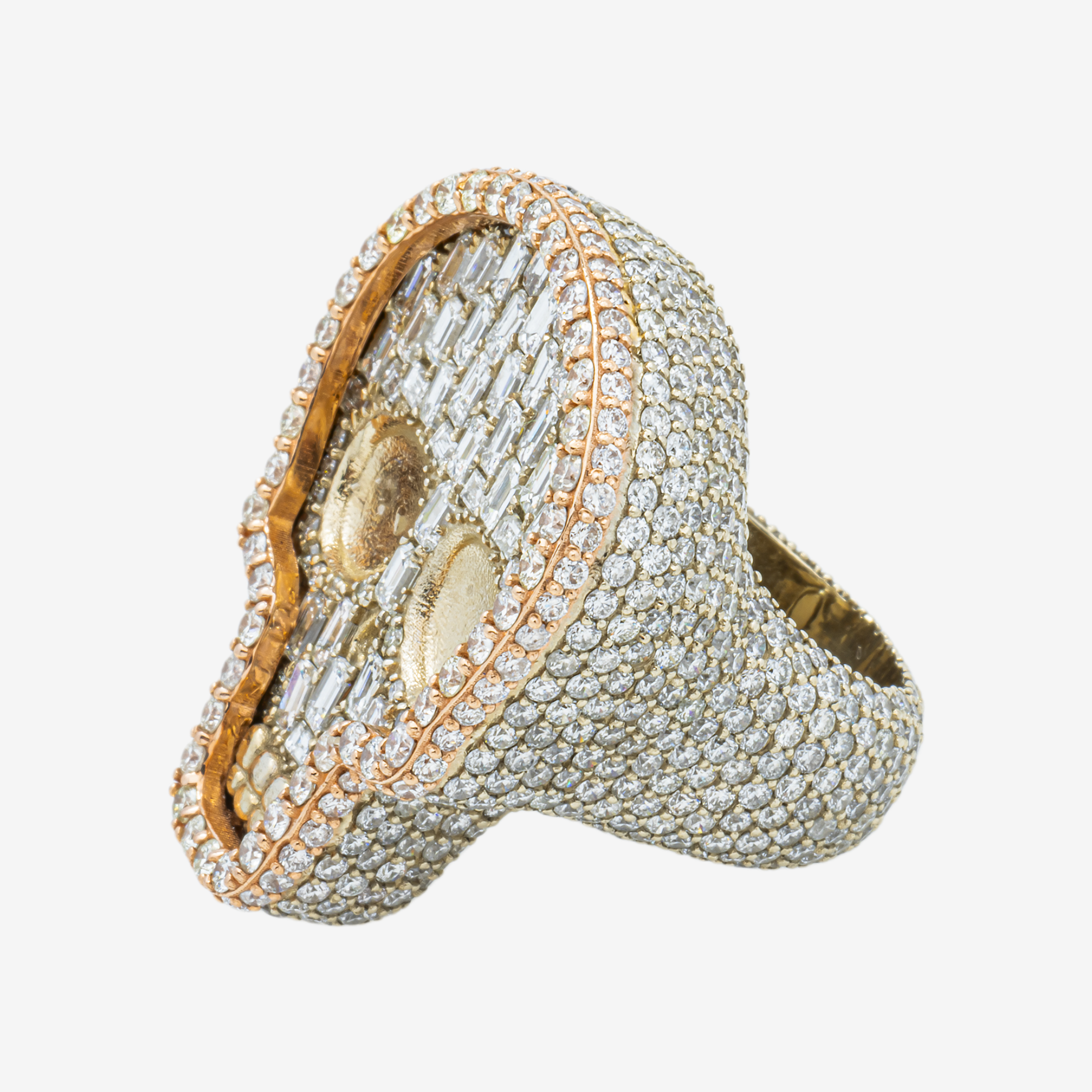 14K SKULL DIAMOND RING IN RG/WG TWO TONE 7.5 CT DIAMONDS