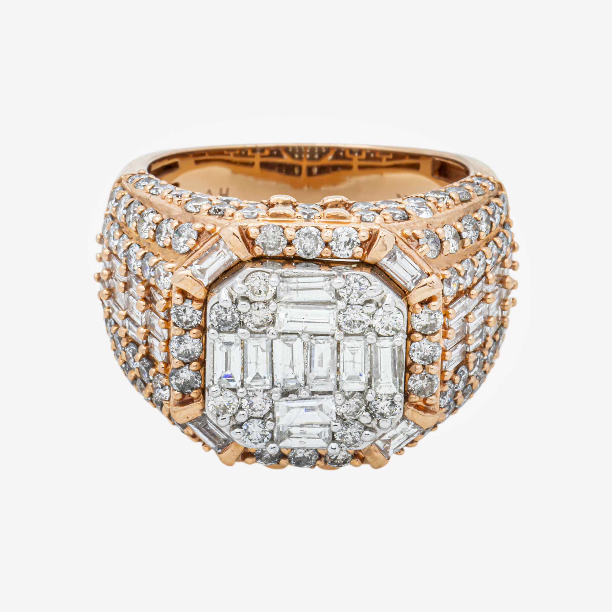 14K HALO DIAMOND RING IN RG 7.5 CT DIAMONDS