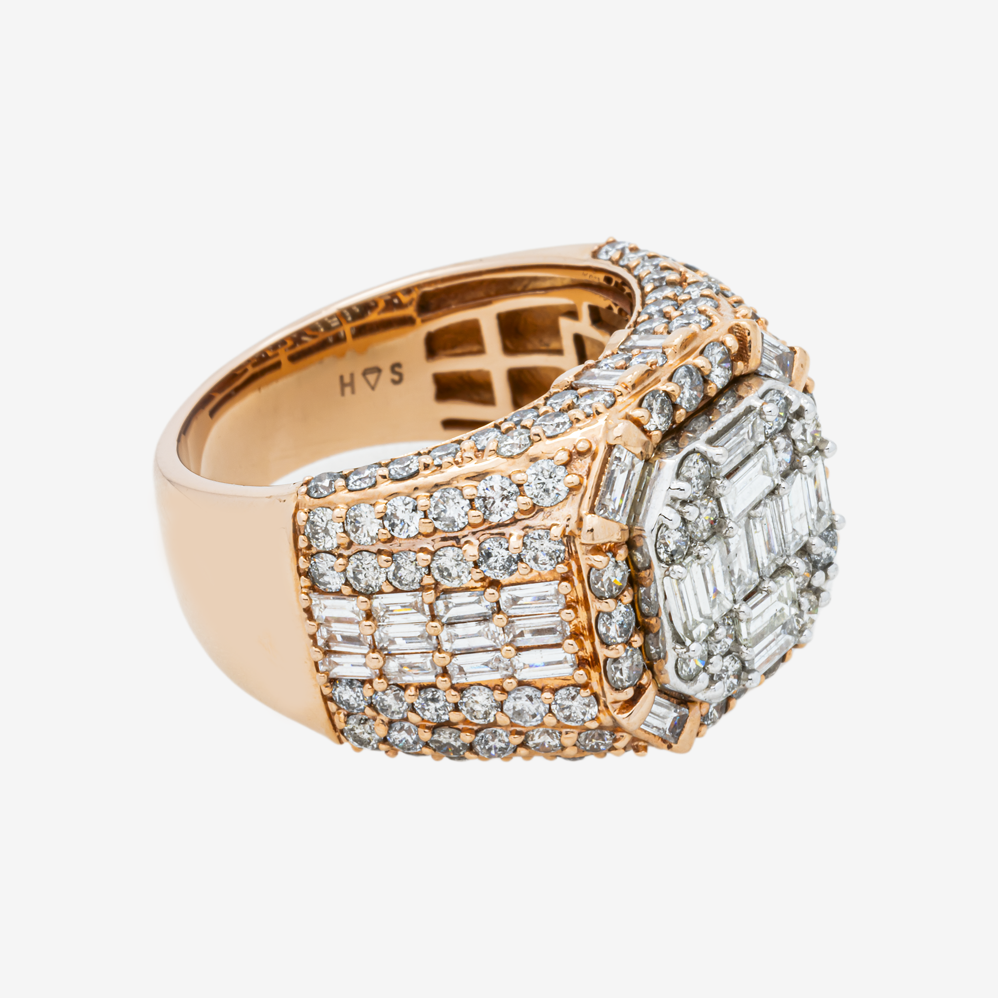 14K HALO DIAMOND RING IN RG 7.5 CT DIAMONDS