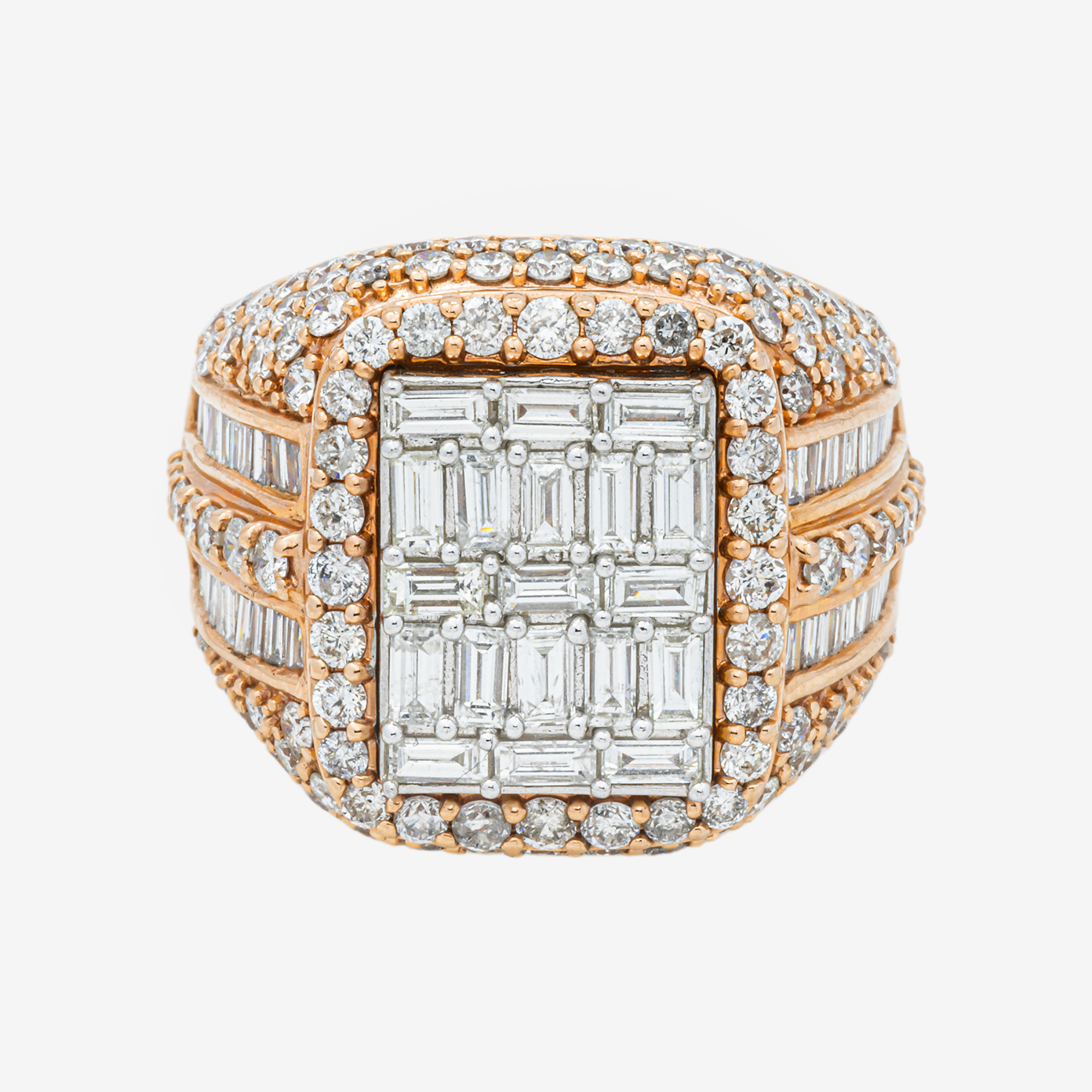 14K HALO DIAMOND RING IN RG 7.5 CT DIAMONDS