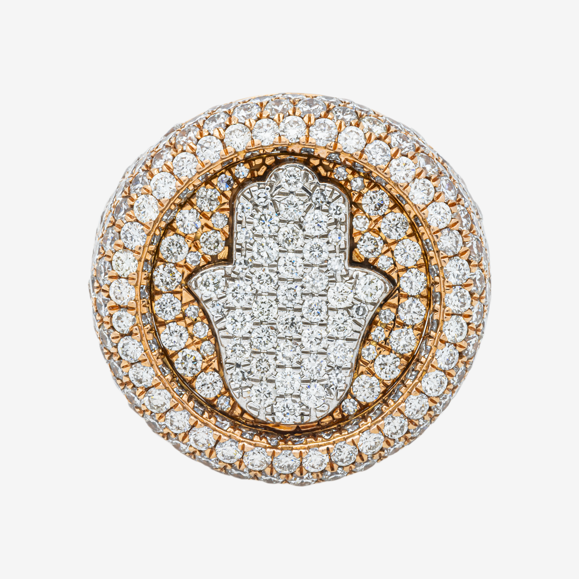 14K HALO DIAMOND RING IN RG 6.6 CT DIAMONDS