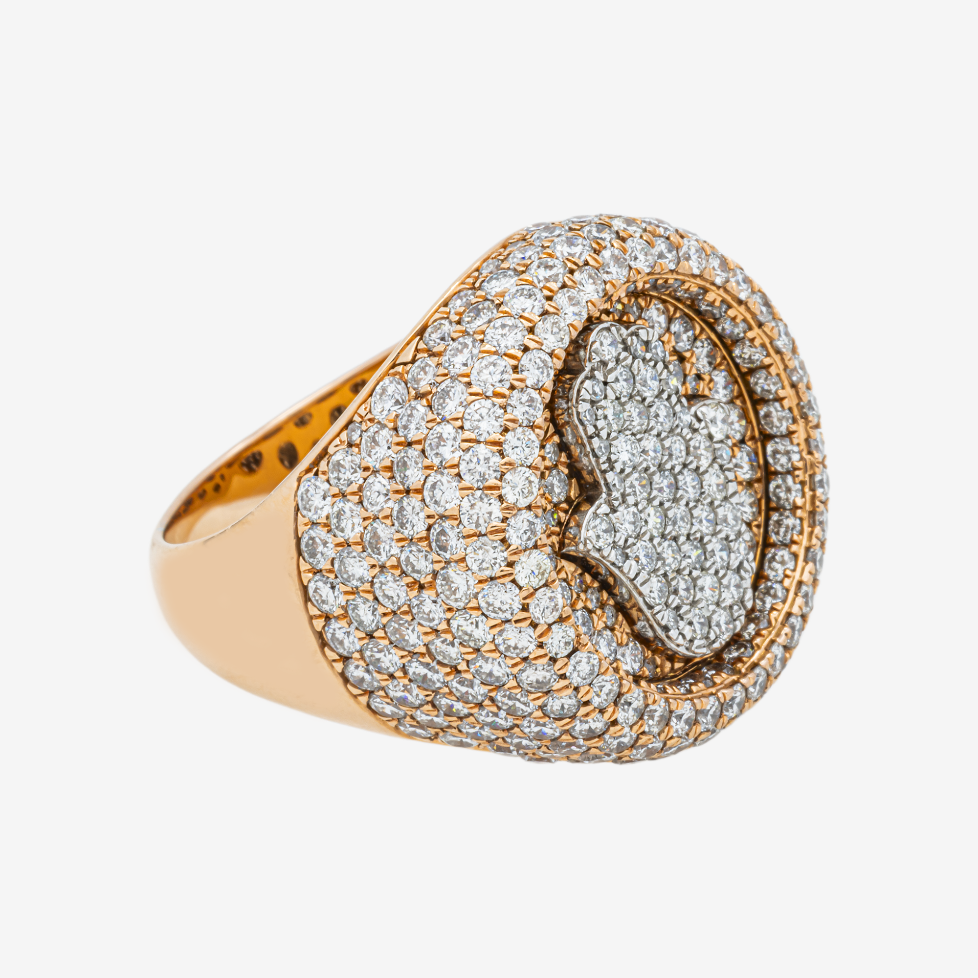 14K HALO DIAMOND RING IN RG 6.6 CT DIAMONDS