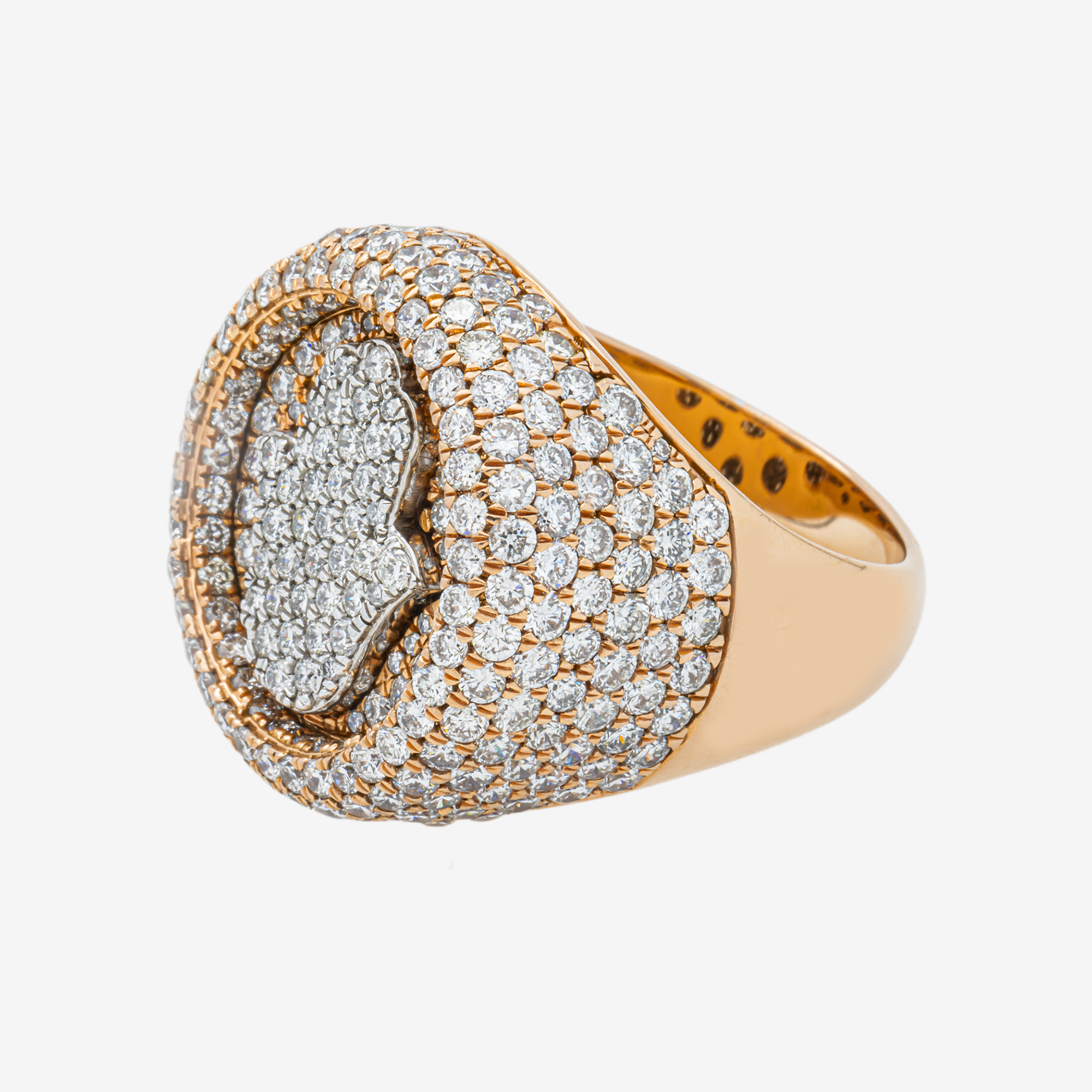 14K HALO DIAMOND RING IN RG 6.6 CT DIAMONDS