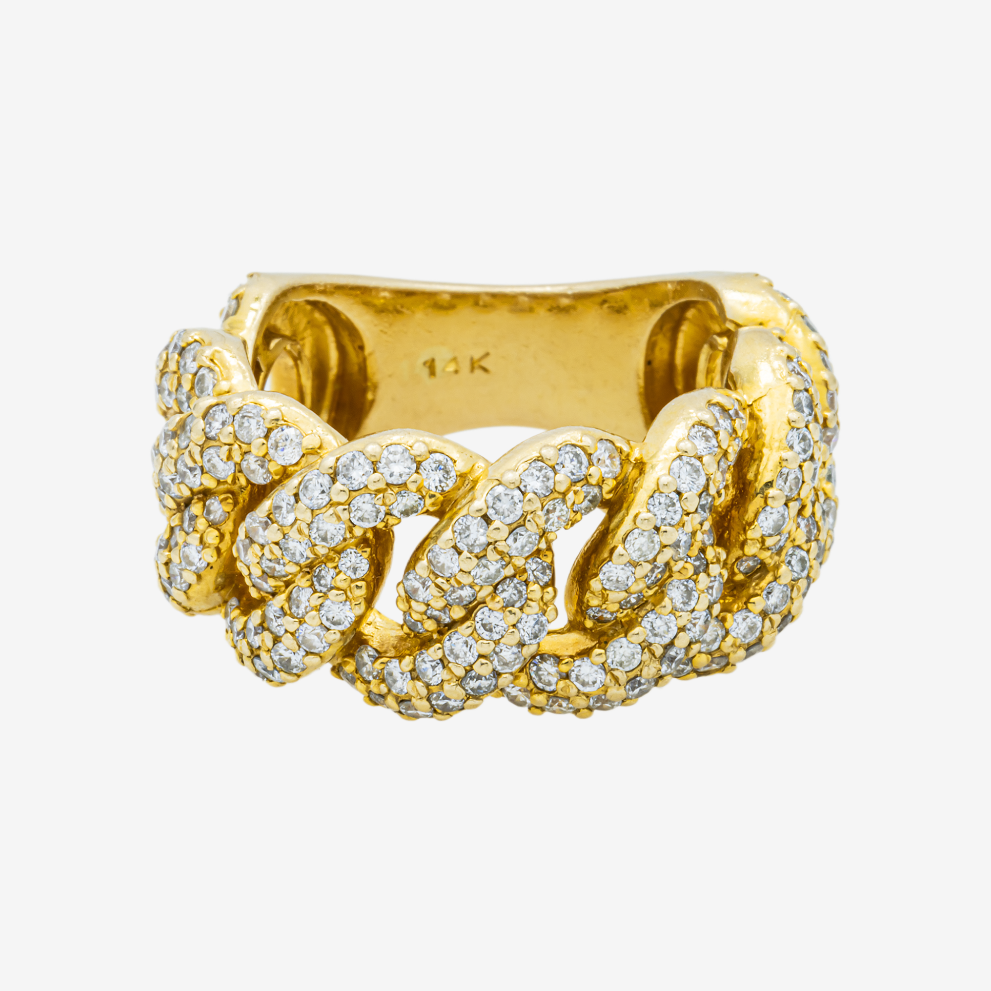 14K HONEYCOMB CUBAN LINK RING IN G 2.8 CT DIAMONDS