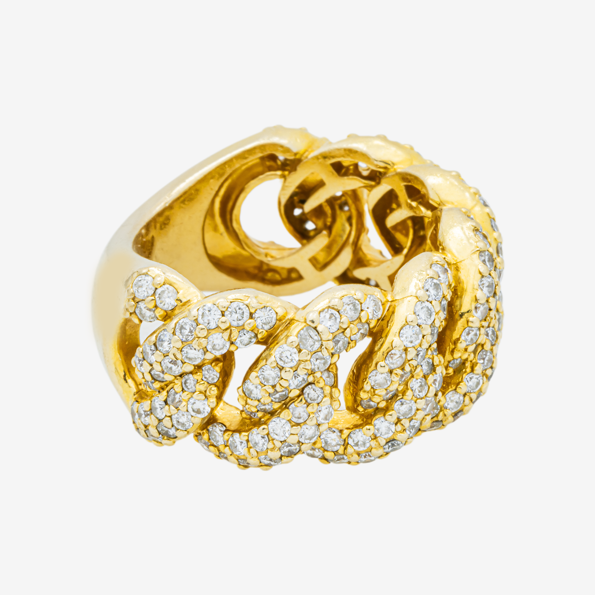 14K HONEYCOMB CUBAN LINK RING IN G 2.8 CT DIAMONDS
