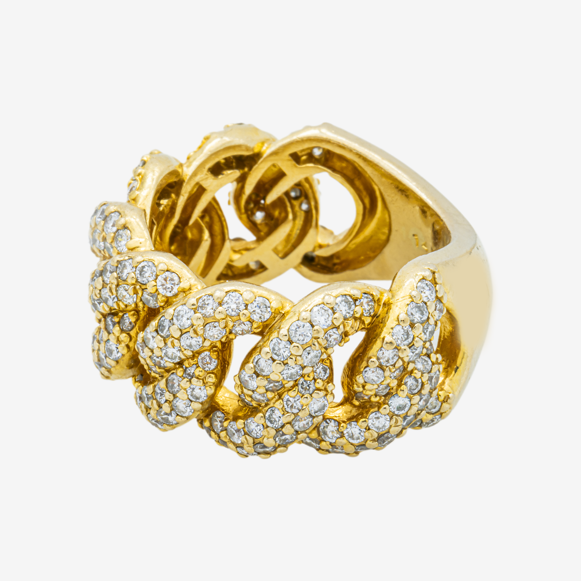 14K HONEYCOMB CUBAN LINK RING IN G 2.8 CT DIAMONDS